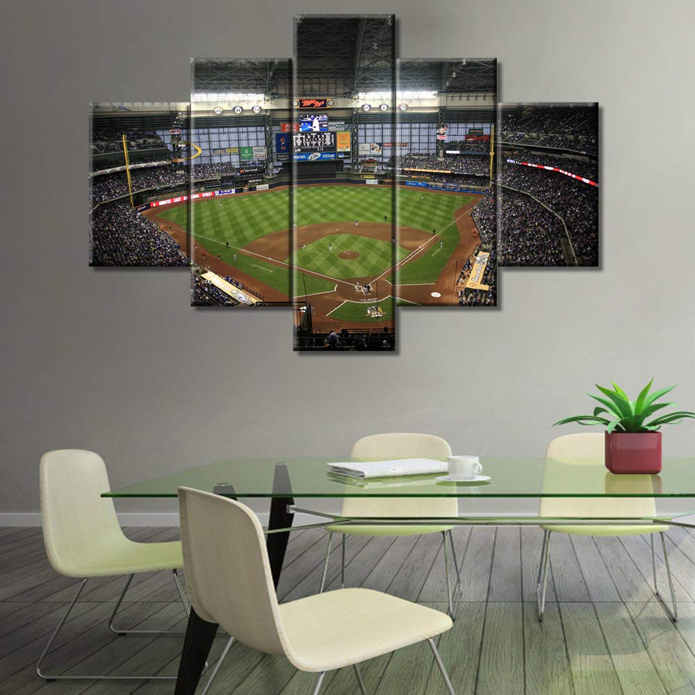5 Panels Baseball Stadium Canvas Wall Art - Rustic Home Decor for Living Room, Bedroom & Office - Giclee Gallery-Wrapped Framed Ready to Hang (60