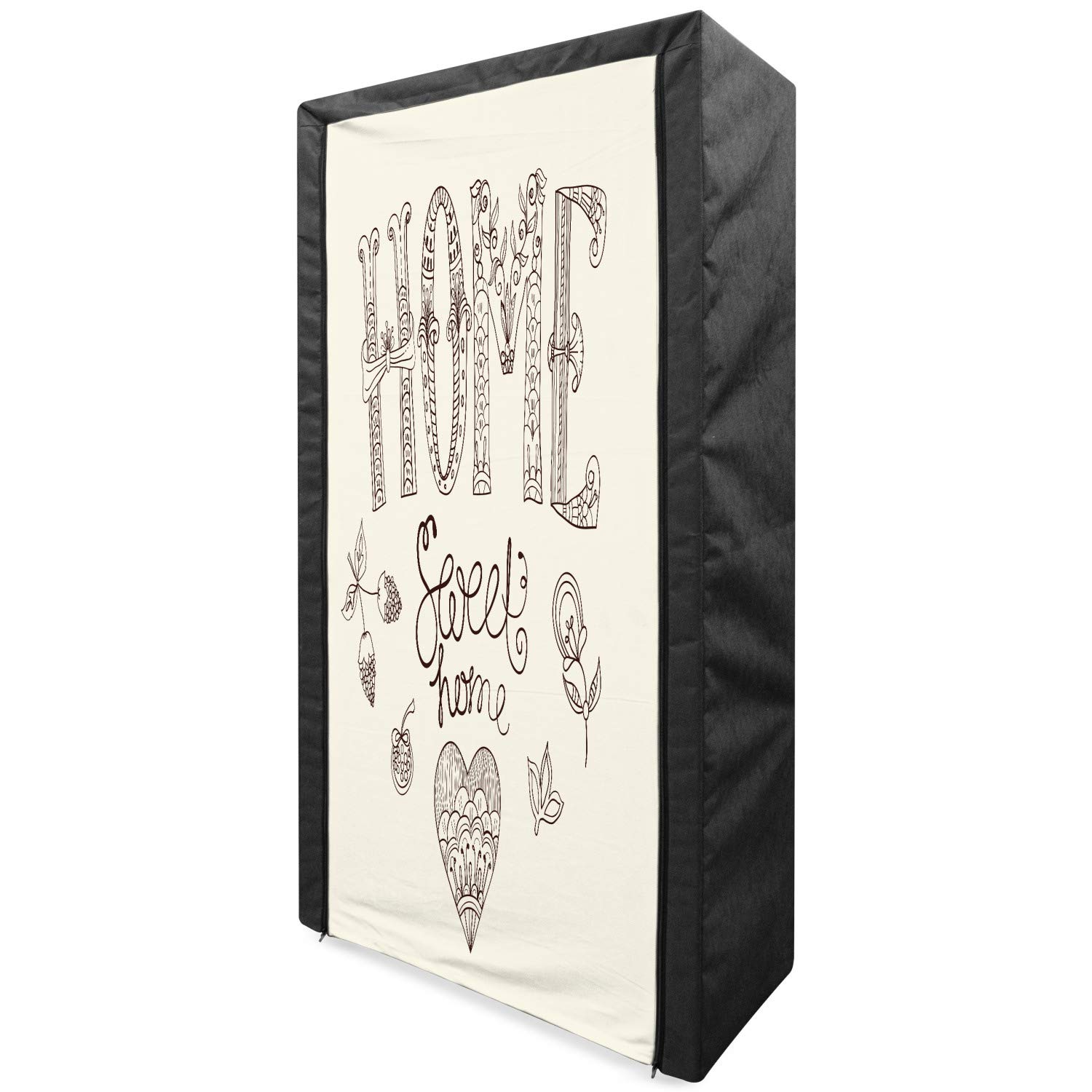 Ambesonne Portable Fabric Wardrobe with Typography & Floral Heart Design - 33.5