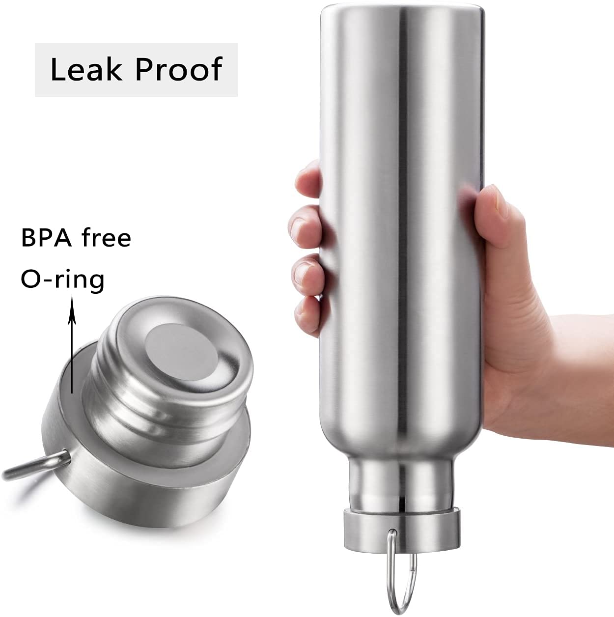 Stainless Steel Water Bottle 17 oz - Uninsulated, Leak Proof, Wide Mouth Sports Bottle with Carrying Loop - Perfect for Gym, Hiking & Outdoor Activities (Silver)