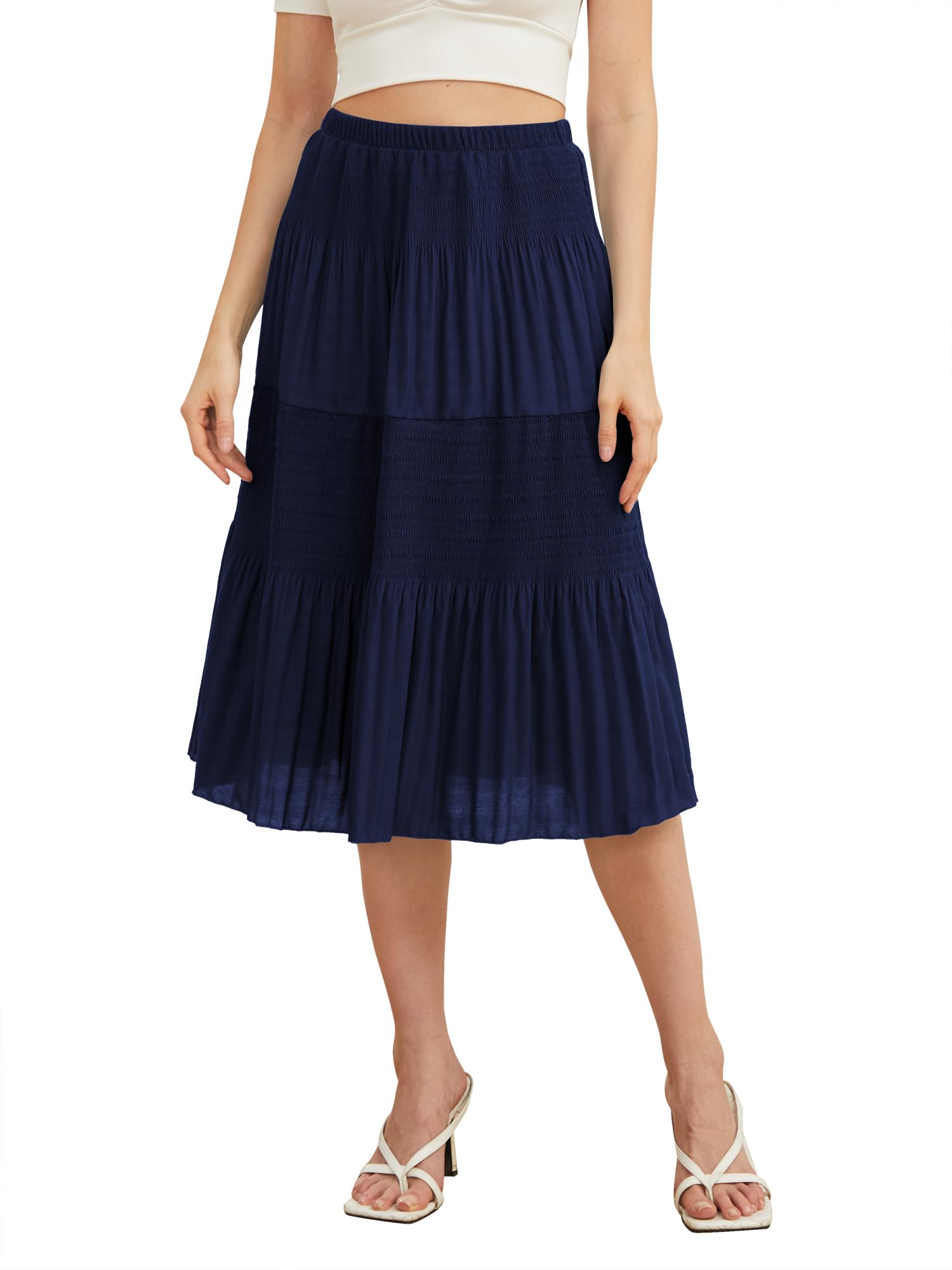 NASHALYLY Women's Chiffon Elastic High Waist Pleated A-Line Flared Maxi Skirt - Elegant Summer Beach Dress for Vacation, Party & Casual Wear