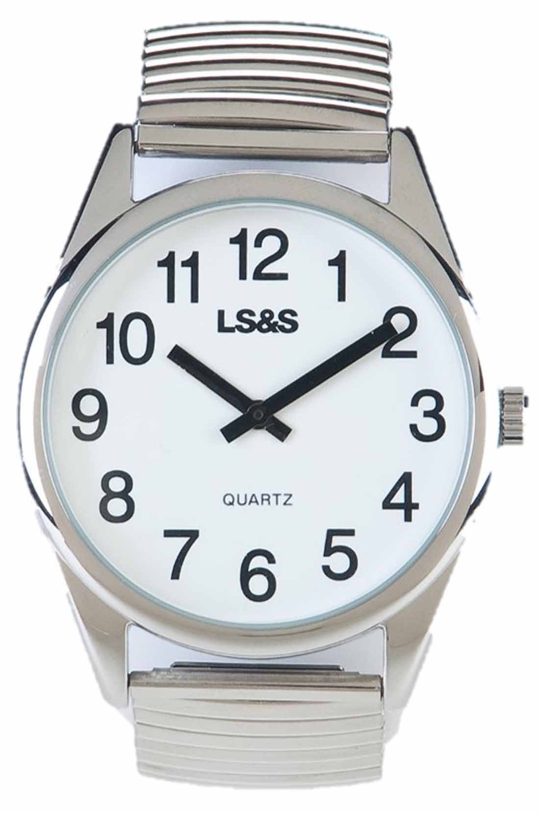 Divine Medical Low Vision Watch for Seniors & Visually Impaired - Large White Face with Silver Expansion Band - Easy-to-Read Analog Watch for Daily Use & Medication Reminders
