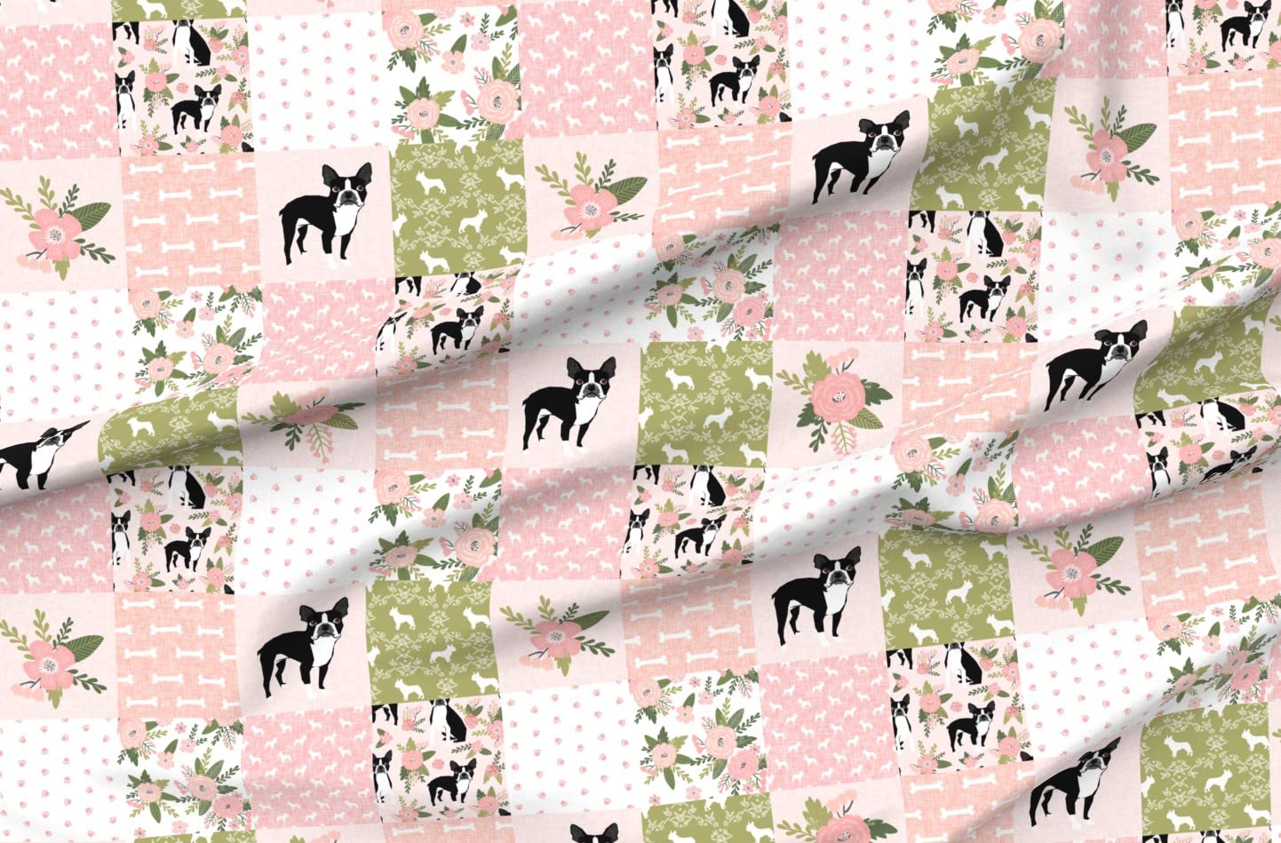 Terrier Cheater Quilt Pet Dog Printed Velvet Fabric by The Yard - Peach Patchwork Upholstery & Nursery Decor - Perfect for DIY Home Decor, Quilting, Apparel & Pet Accessories