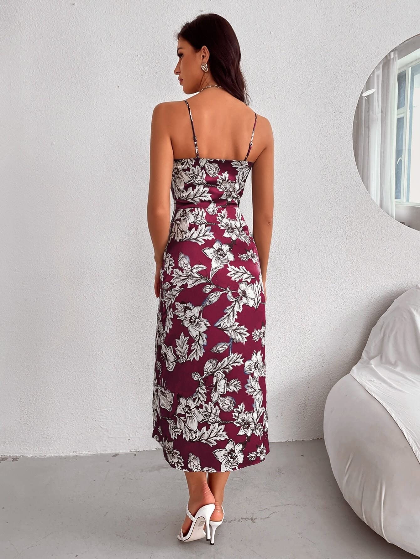 Women's Summer Maxi Dress - Floral Print Long Cami Dress with Side Slit | Breathable & Comfortable for Beach, Vacation & Casual Wear (Multicolor, Size M)