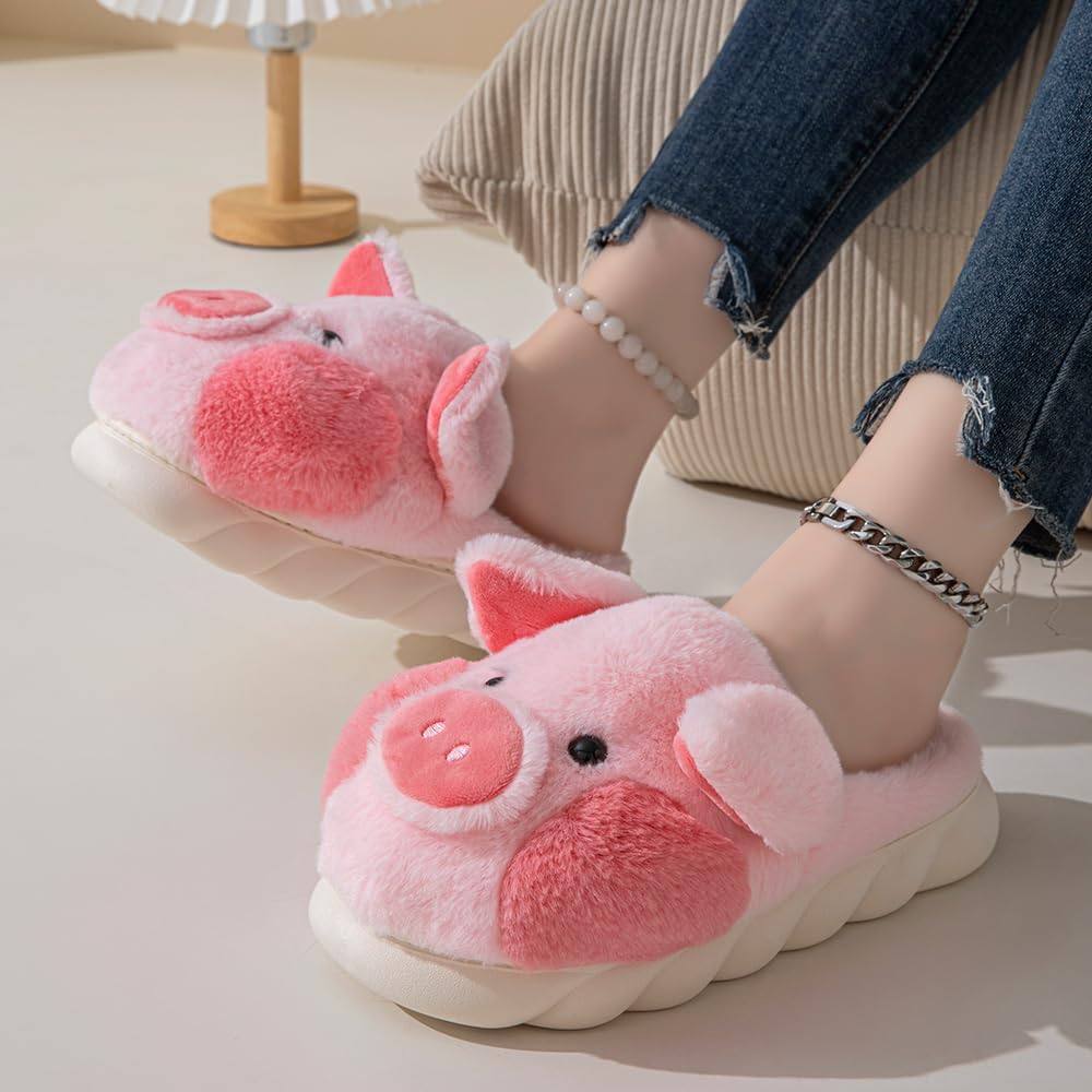 YILANLAN Women's Soft Plush Pig Slippers - Cozy Indoor House Shoes with Non-Slip Sole for Home, Lounge & Winter Comfort