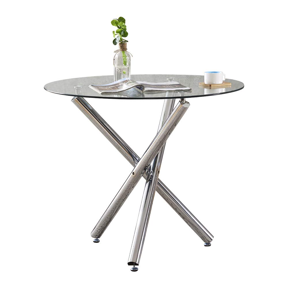 Modern Round Clear Tempered Glass Dining Table with Chrome Legs - Kitchen & Small Dinette Table for 4/6/8 People - Perfect for Breakfast Nooks, Apartments & Cozy Family Meals