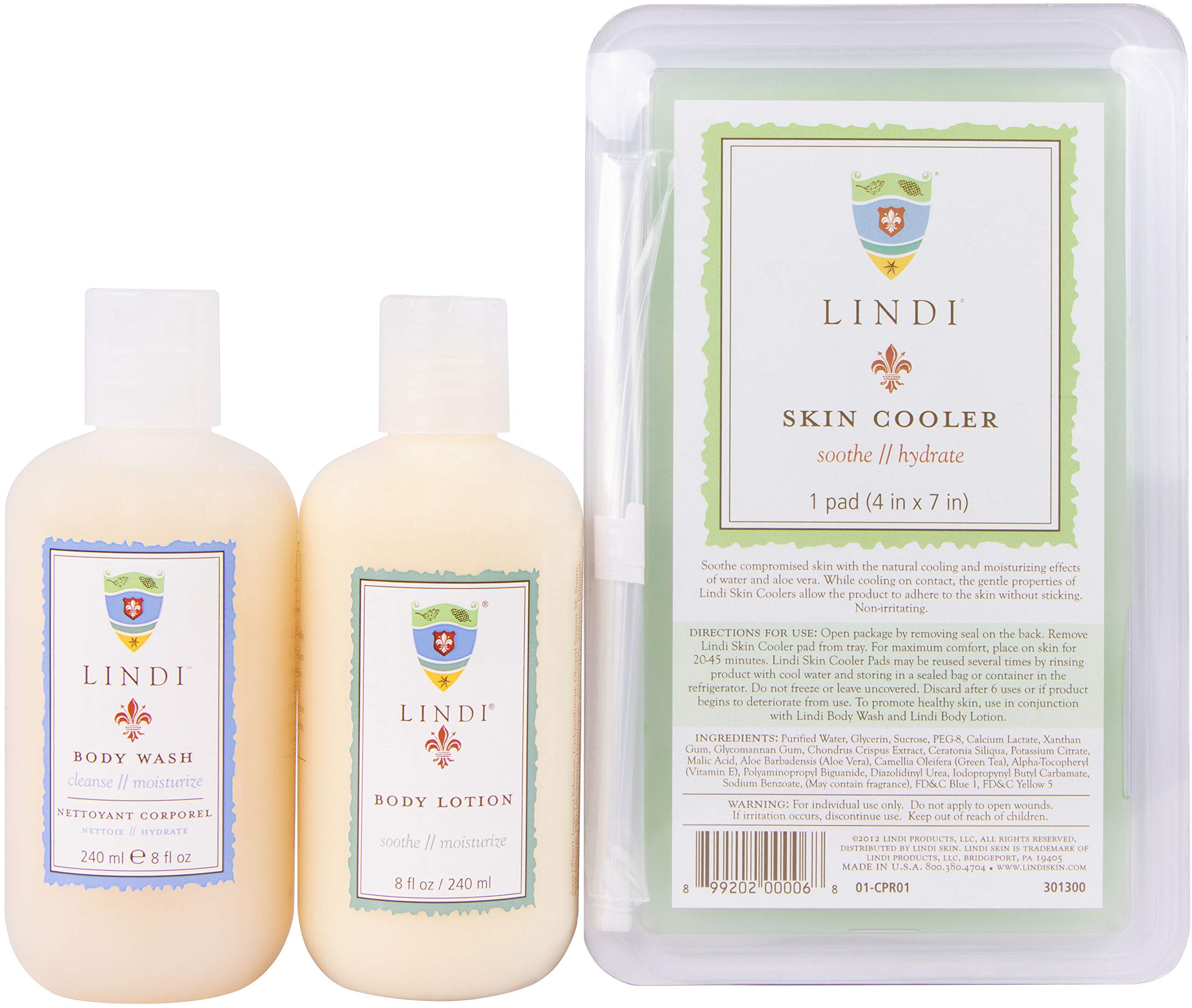LINDI SKIN Soothing Body Treatment Trio - Dermatologist-Tested Body Wash, Lotion & Cooling Pads for Radiation Burn Relief | Allergy-Friendly Skincare Set for Sensitive Skin | Perfect for Post-Treatment Care & Daily Moisturizing