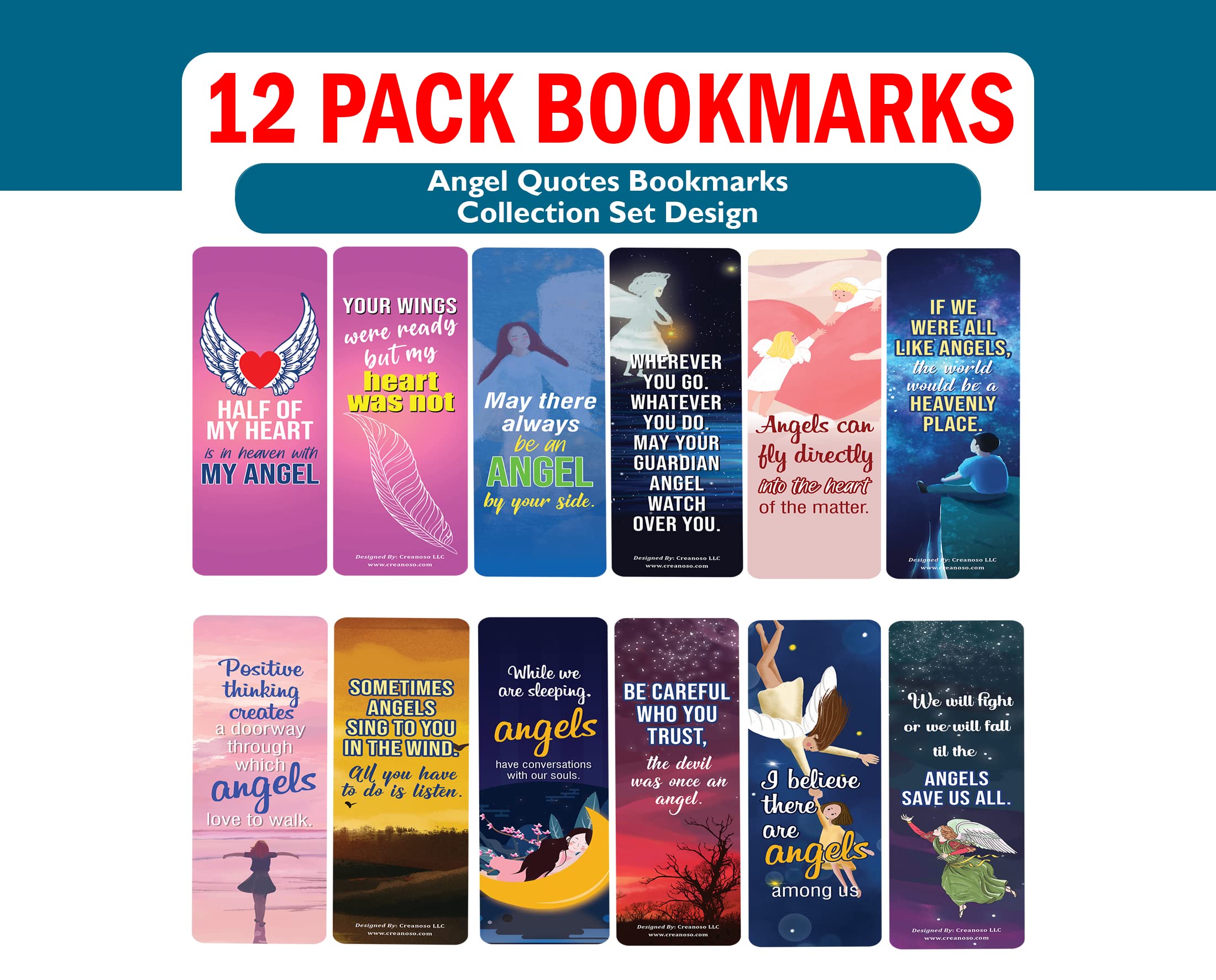 Inspirational Angel Quotes Bookmarks (12-Pack) – Motivational Bookmark Cards for Adults & Teens – Perfect Gift for Readers & Book Lovers – Great for Bible Study, Journaling & Daily Encouragement