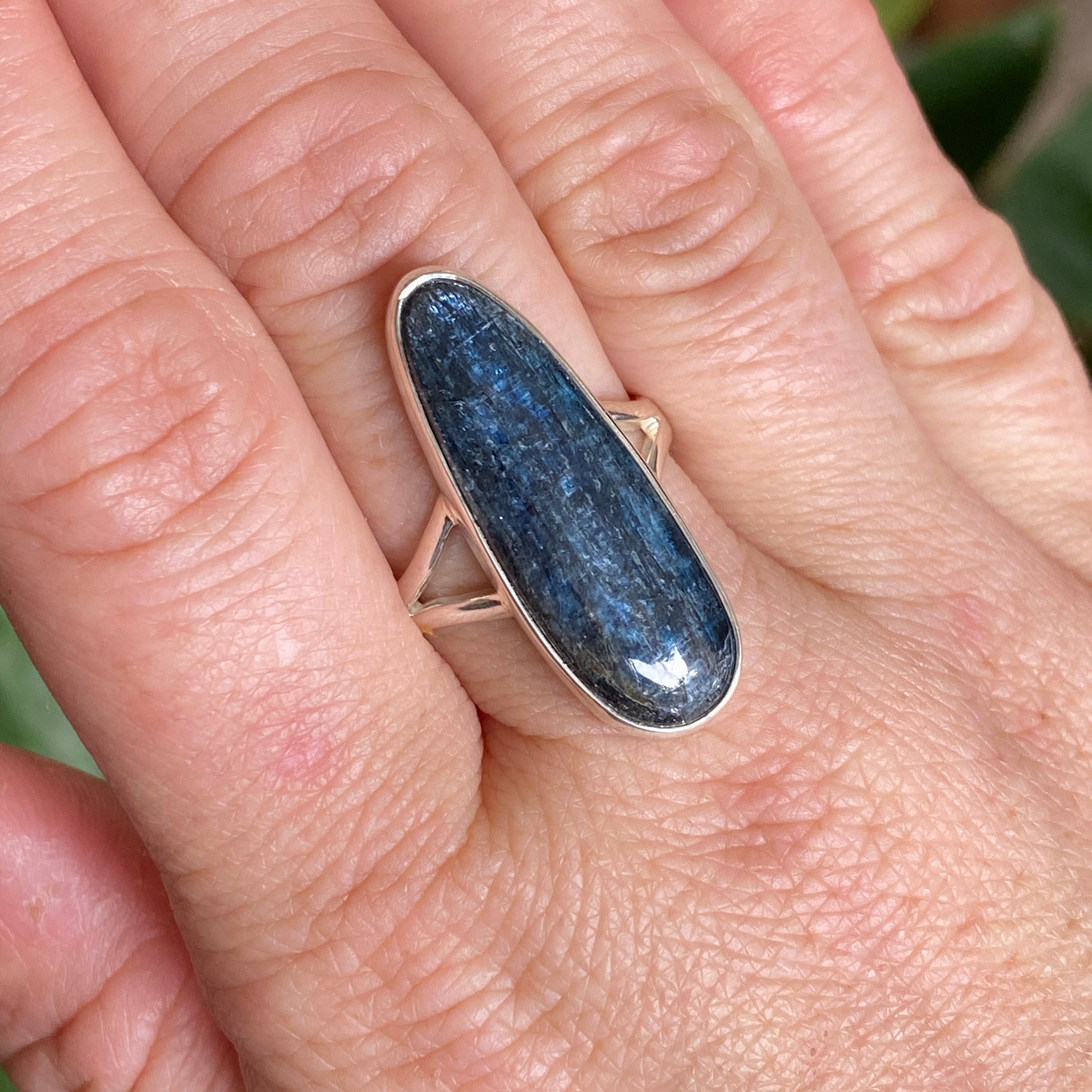 Blue Kyanite Teardrop Cabochon Split Band Ring - Size 9.5 - KRGJ3282 - Perfect for Boho Jewelry & Spiritual Healing Gifts
