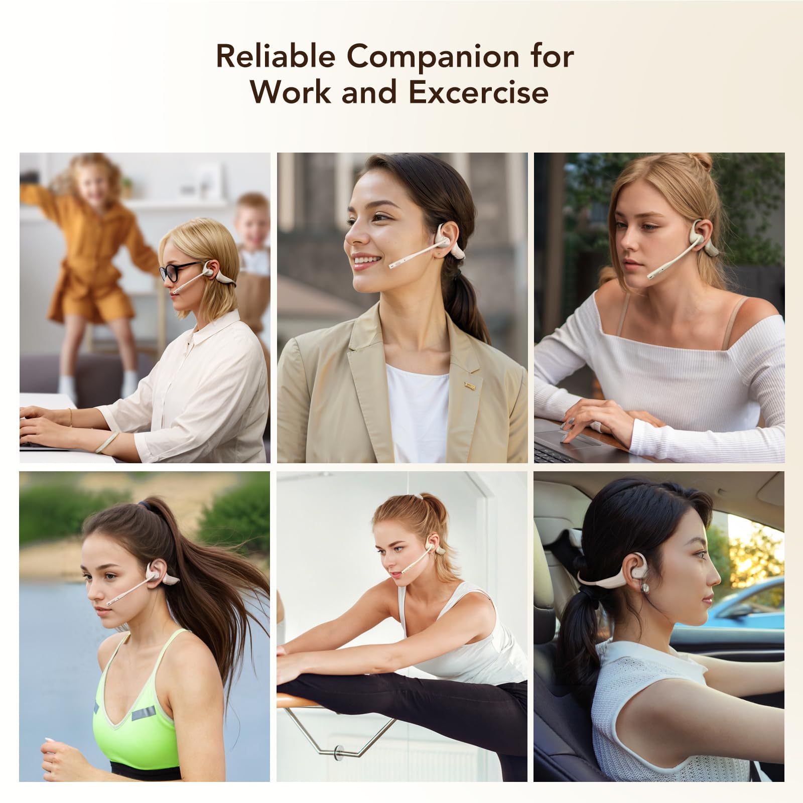 NUROUM OW20B Open Ear Bluetooth Headphones with ENC Noise Cancelling Mic - Wireless Sports Headphones, Sweatproof, 15H Battery, Multi-Point Connection - Perfect for Running, Gym, Workouts, Driving & Office Use