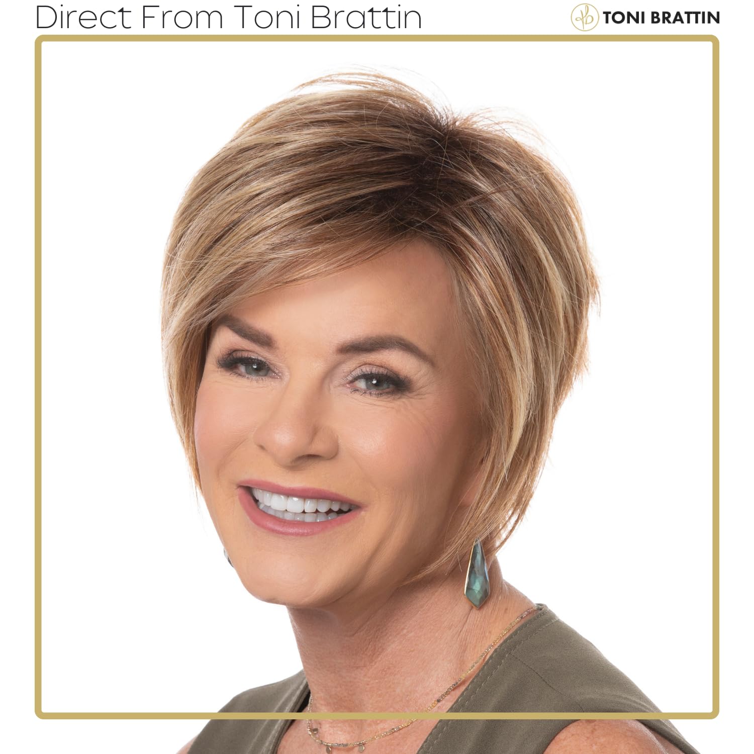 Toni Brattin Fascination Wig - Chin Length Layered Synthetic Hair with Side-Swept Bangs & Razor-Cut Neckline - Heat-Friendly, Natural Look & Feel - Adjustable Comfort Fit (Red Blonde) - Perfect for Cosplay, Daily Wear & Special Occasions