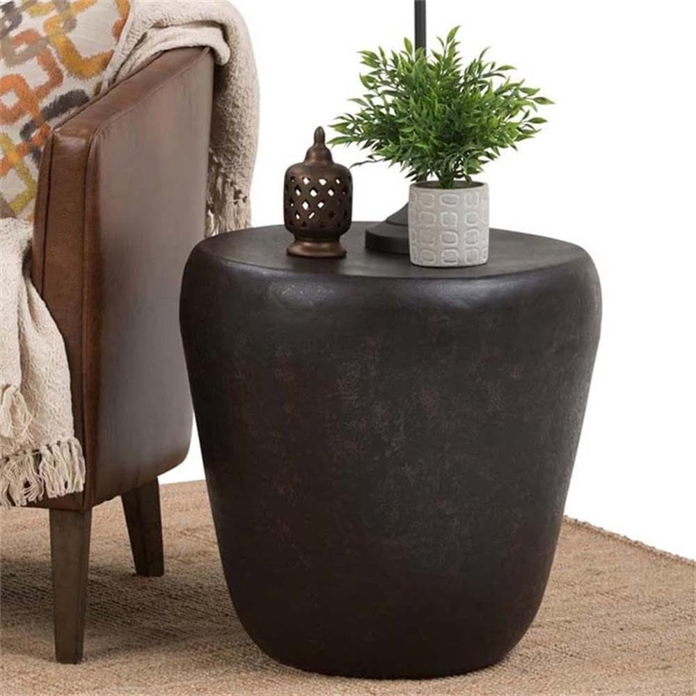 Small Boho End Table - Round Modern Accent Table for Living Room & Bedroom | Space-Saving Metal Nightstand | Rustic Circle Telephone Table for Sofa Side & Office | Dark Gray | Perfect for Small Spaces, Apartments & Cozy Corners