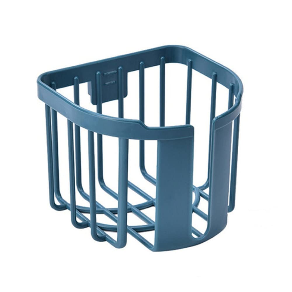 Wall Mounted Toilet Paper Holder - Adhesive Bathroom & Kitchen Tissue Roll Rack with Drainage Storage Shelf, Blue - Perfect for Small Spaces & RVs