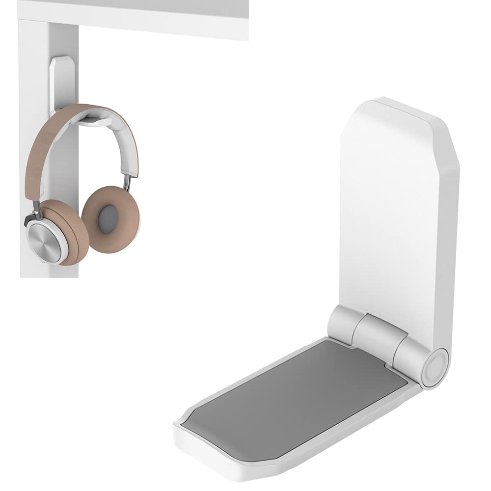 Under Desk Headphone Stand Holder with Adhesive - White PC Gaming Headset Hanger for Office, Home & Gaming Setup - Space Saving Headset Organizer for Desk, Workstation & Entertainment Center