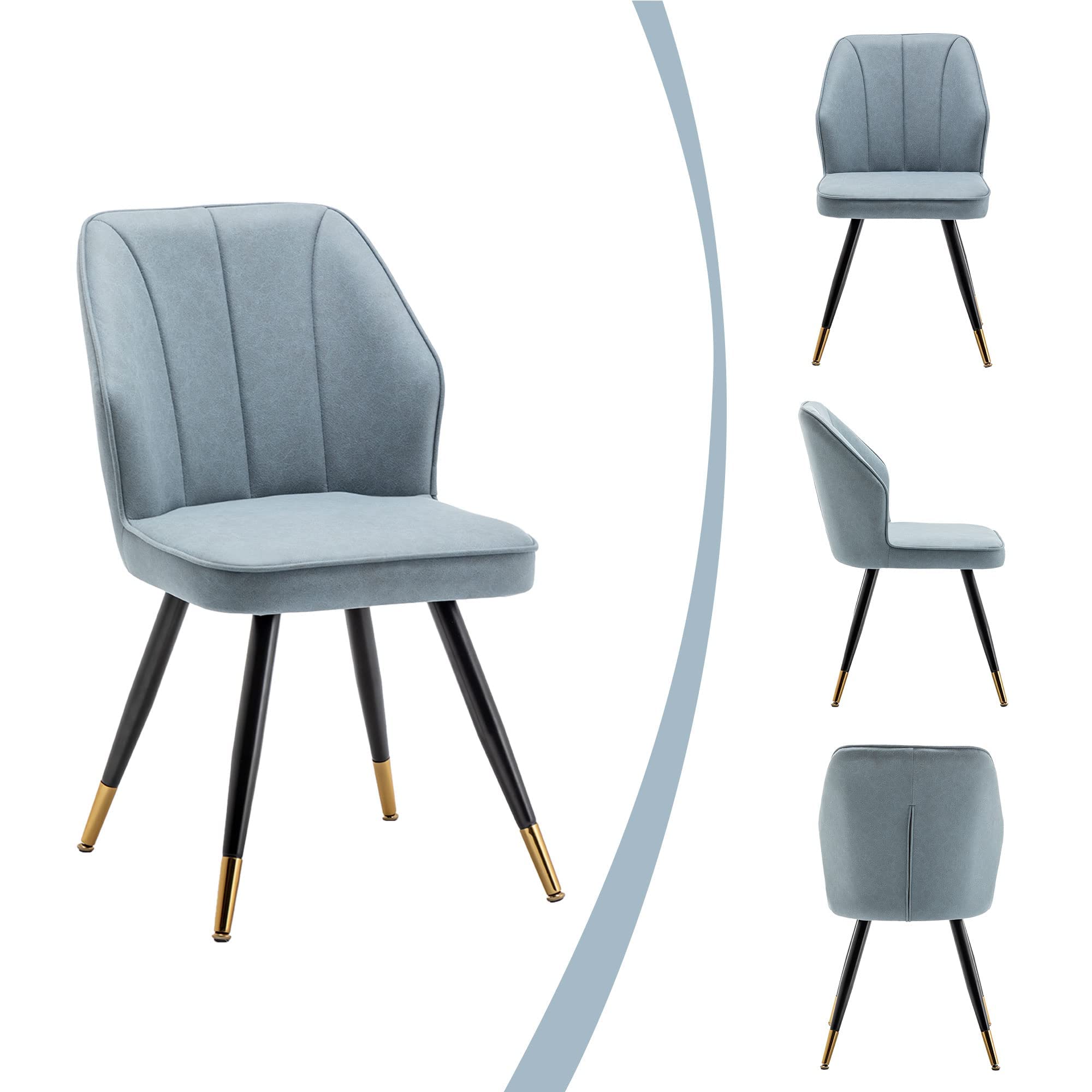 Modern Upholstered Dining Chairs Set of 2 - Armless Kitchen & Dining Room Chairs with Blue Fabric & Sturdy Metal Legs - Perfect for Home, Office, Restaurant & Cafe Seating