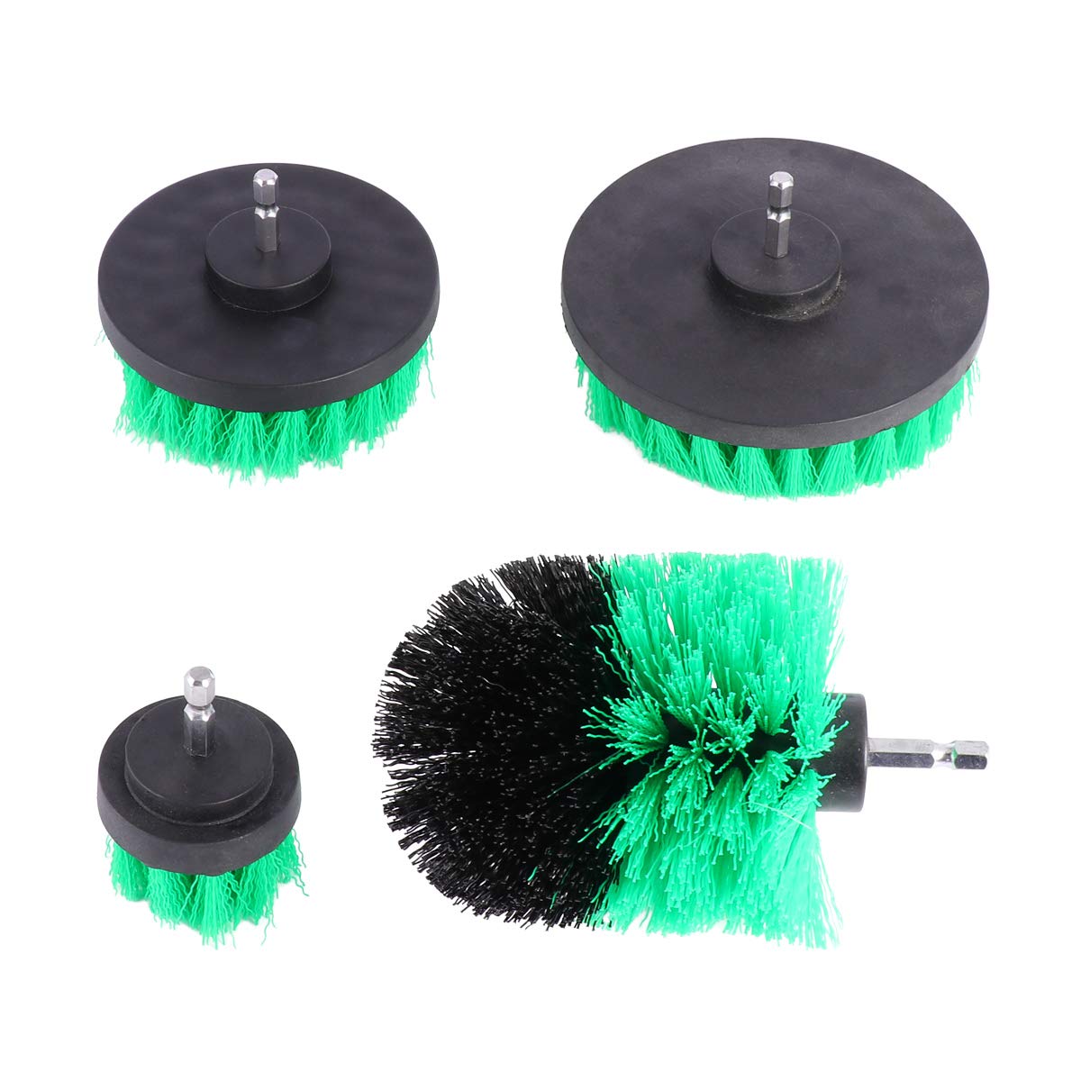 Cabilock 4-Piece Electric Drill Brush Kit - Round Scrubber Cleaning Brushes for Carpet, Glass, Car Tires (Green) - Perfect for Deep Cleaning Cars, Floors & Household Surfaces