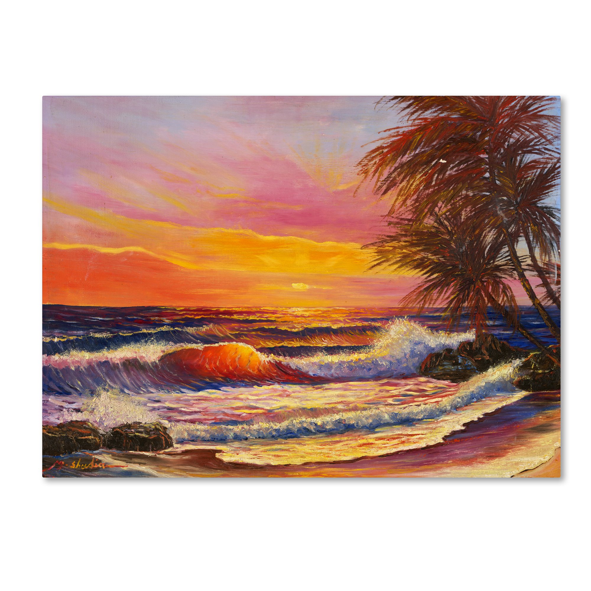 Trademark Fine Art MA0800-C3547GG Hawaiian Glow by Manor Shadian - 35x47 Inch Canvas Wall Art, Tropical Beach Sunset Painting for Living Room, Bedroom & Office Decor