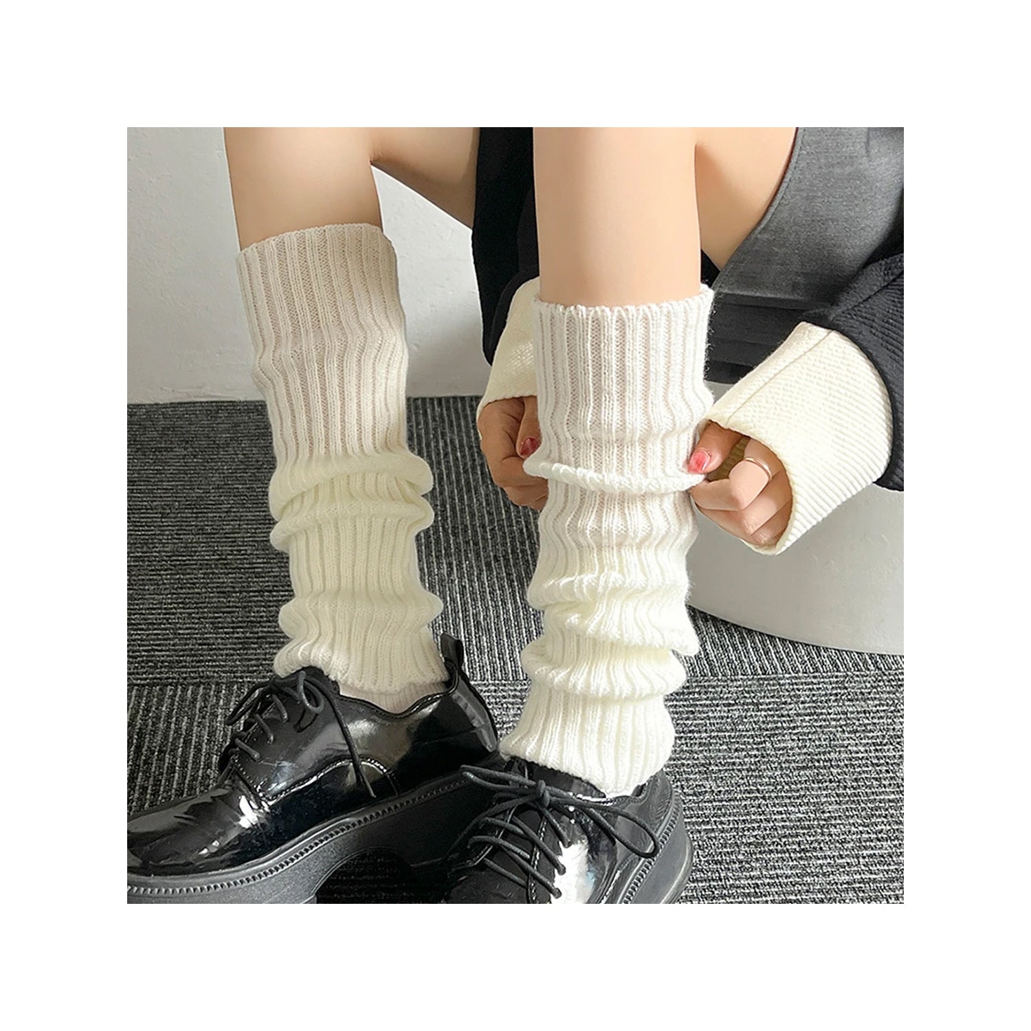 FLOOF Cozy White Leg Warmers for Women - Soft Knit Winter Accessories for Dance, Yoga & Cold Weather Outfits