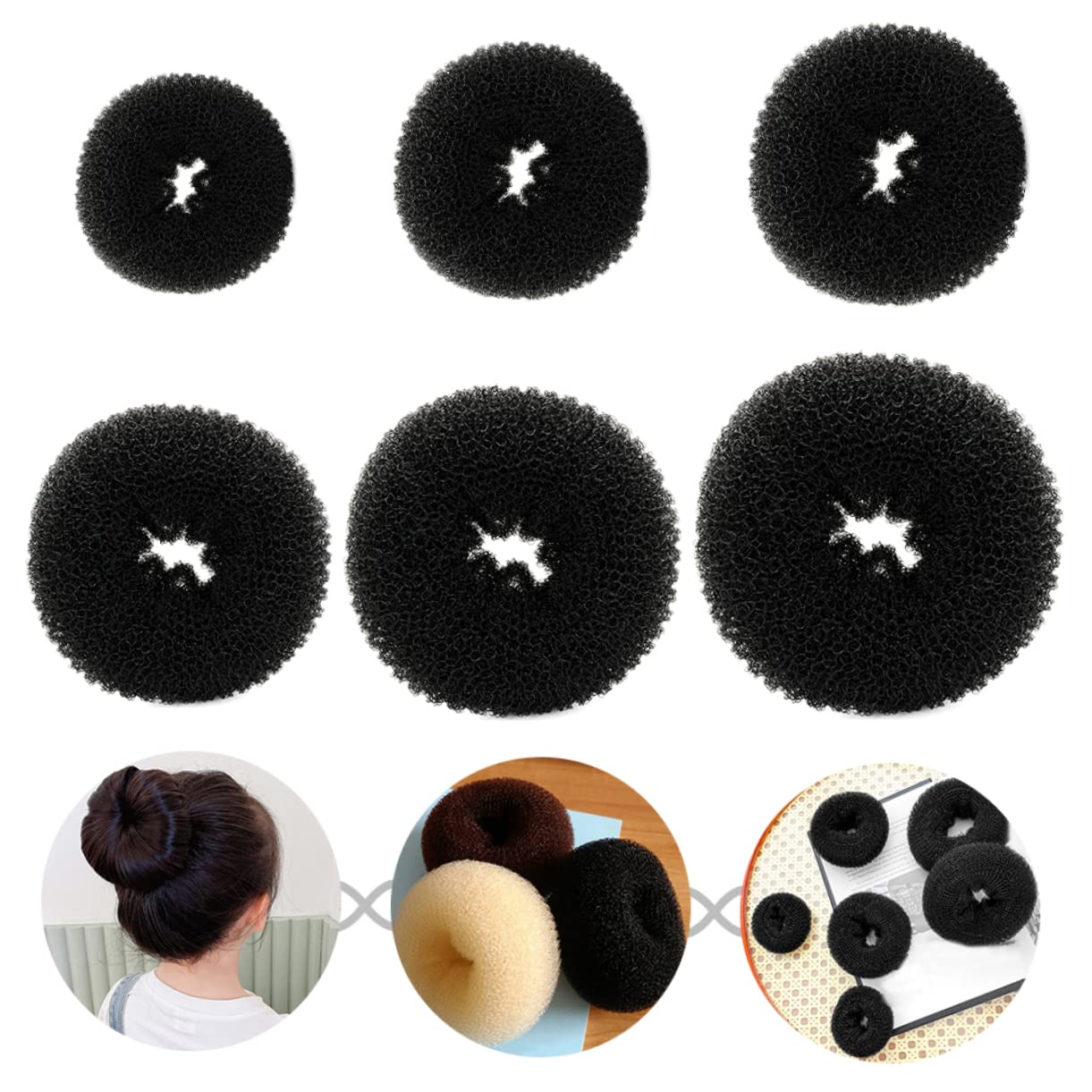 BIUDECO 6-Piece Donut Hair Bun Maker Set for Women - Flexible & Expandable Chignon Maker, Hair Ropes for Quick Updo - Comfortable Hair Accessories for Work, Party & Everyday Styling