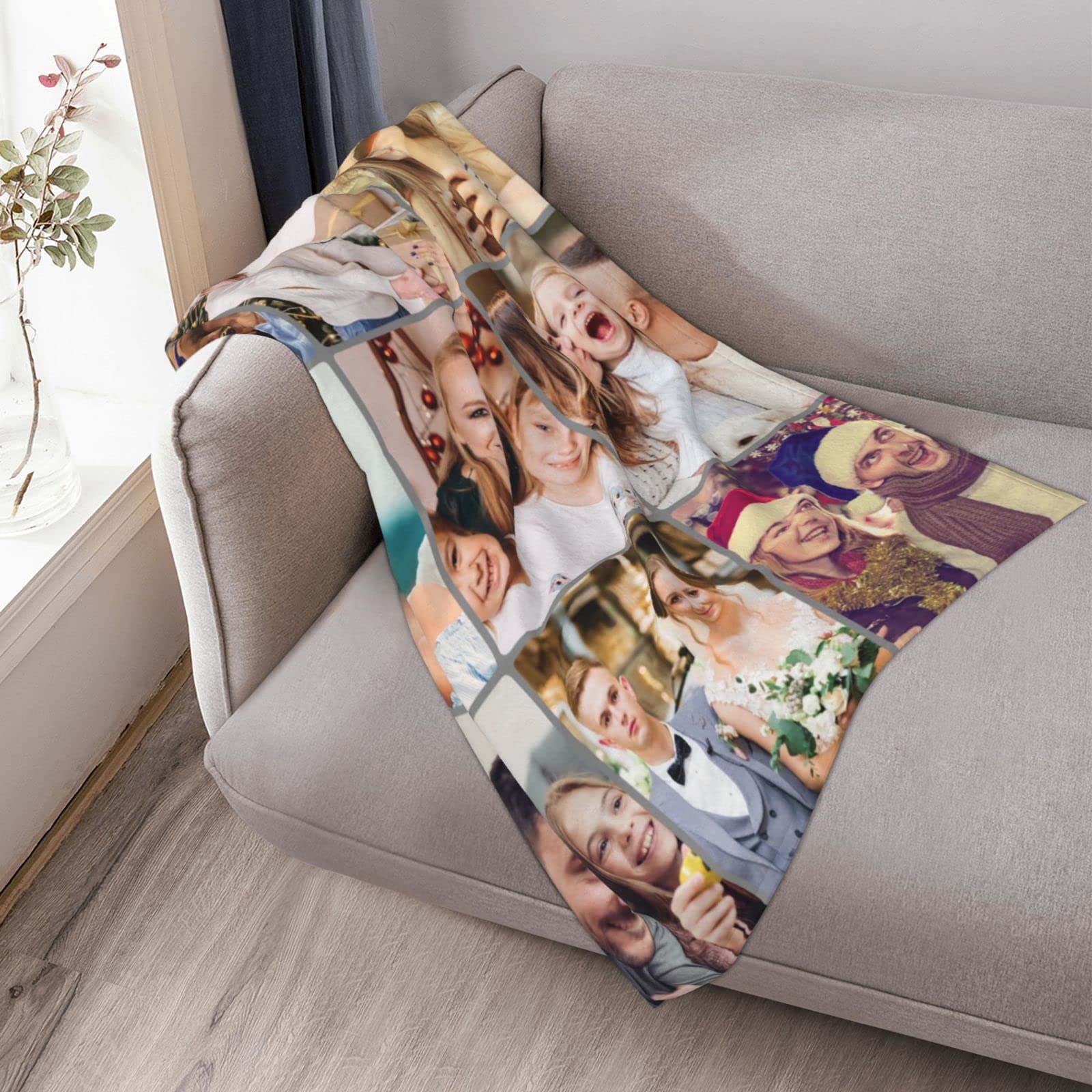 Personalized Photo Blanket - Custom Blanket with Pictures & Text for Adults, Kids, Family & Pets | 80