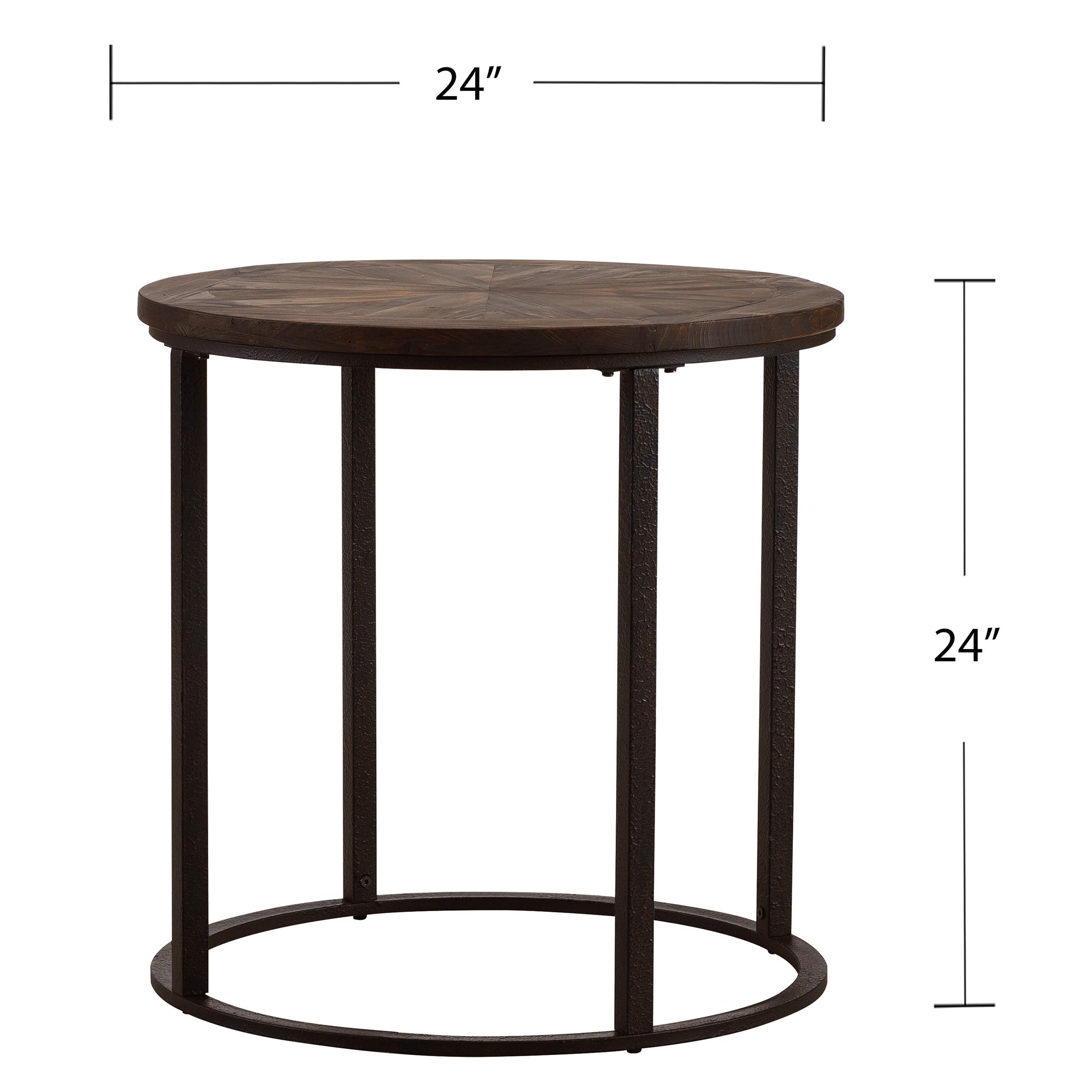 SEI Furniture Landsmill Round Industrial End Table - Natural Wood Finish, Side Table for Living Room, Bedroom, or Office - Perfect for Coffee, Books, and Decor