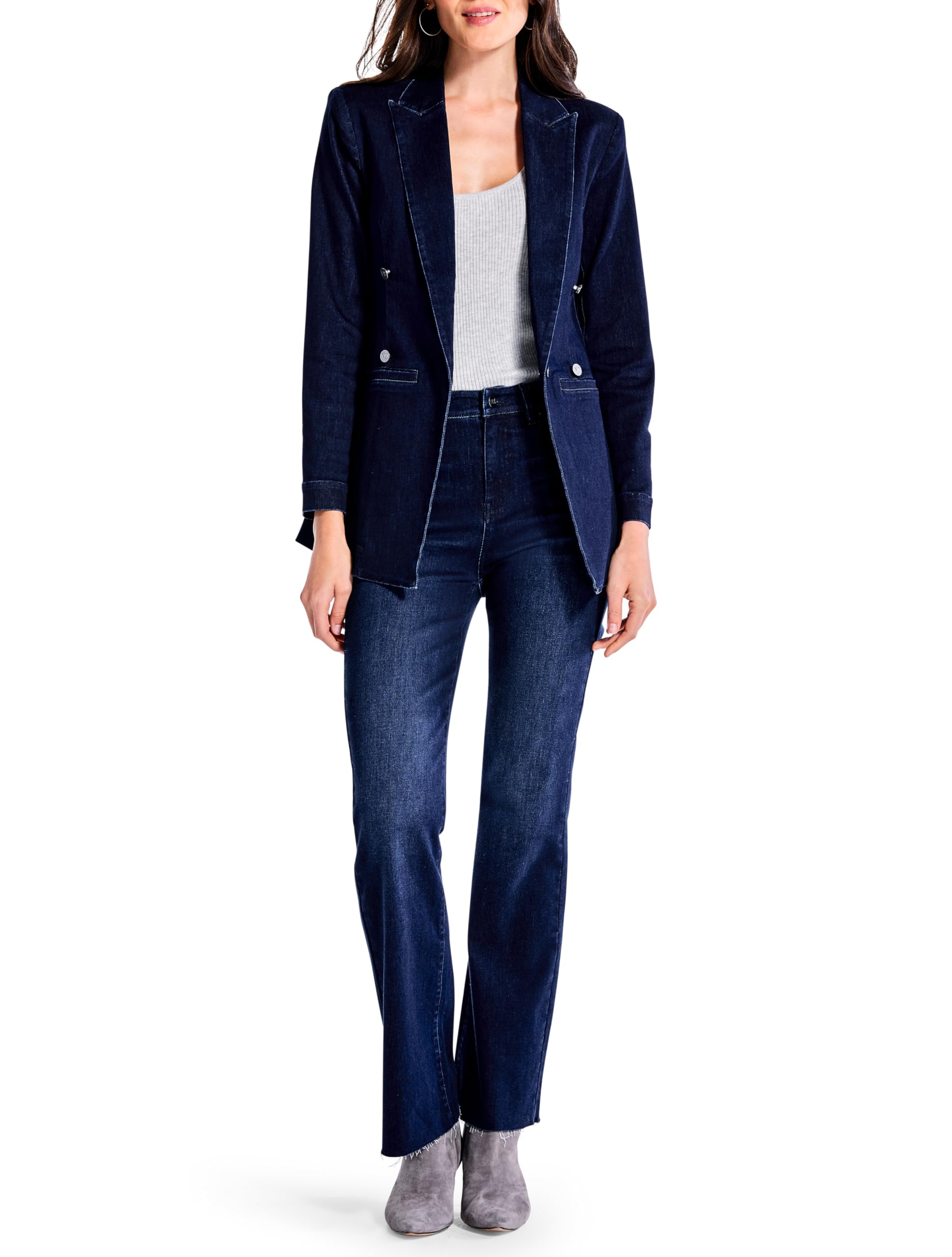 NIC+ZOE Women's Soft as Butter Denim Blazer Jacket - Comfortable Stretch Denim for Work, Office & Casual Outfits