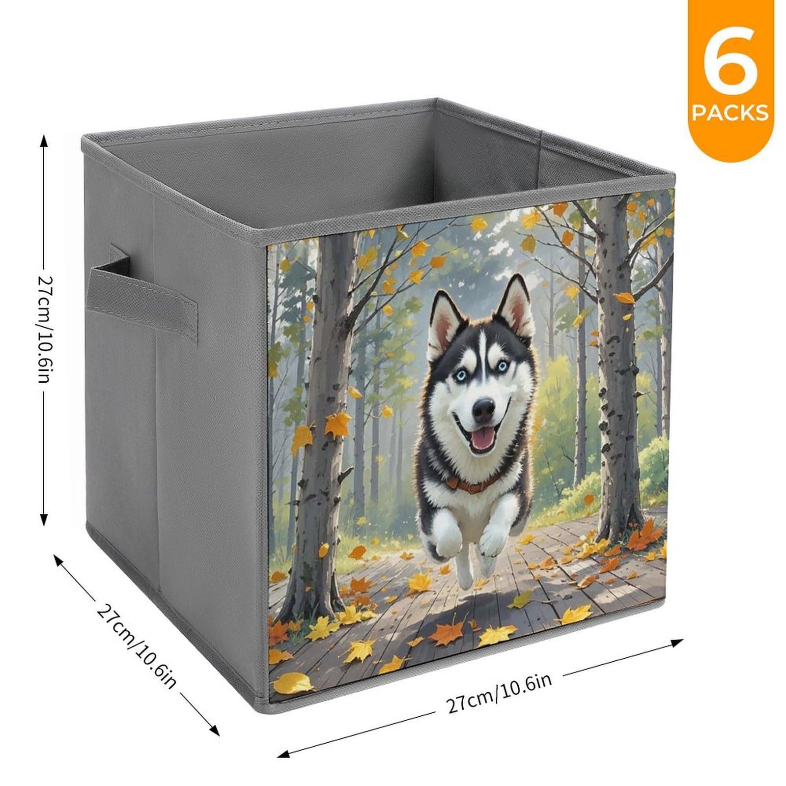 6-Pack Foldable Storage Bins with Handles - Large Capacity Autumn Leaves Printed Storage Boxes for Playroom, Office & Home Organization - Perfect for Toys, Books & Seasonal Decor Storage