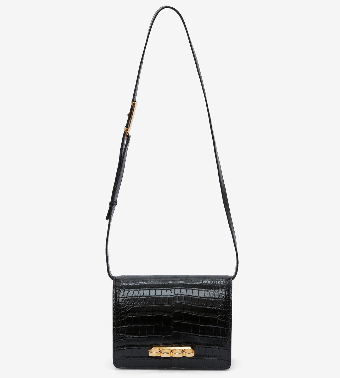 Luxury Four Ring Satchel Croc Handbag in Black & Gold - Perfect for Women's Work, Travel, and Evening Events