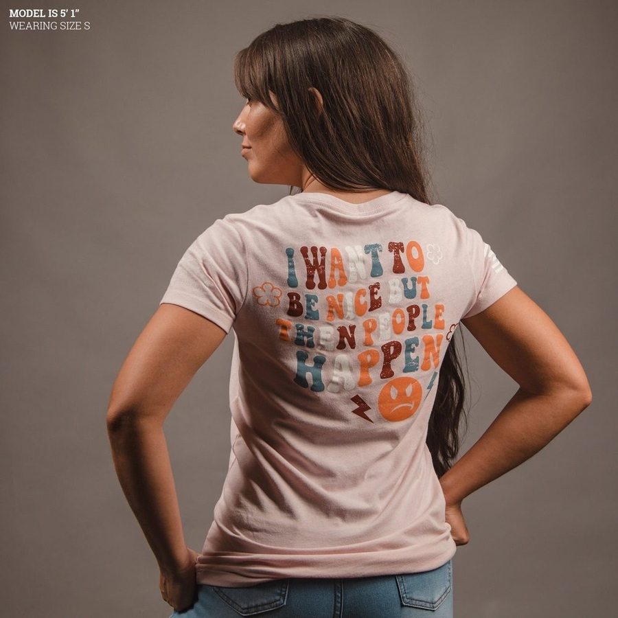 Women's Be Nice V-Neck T-Shirt in Light Pink - Soft & Comfortable Casual Top for Everyday Wear