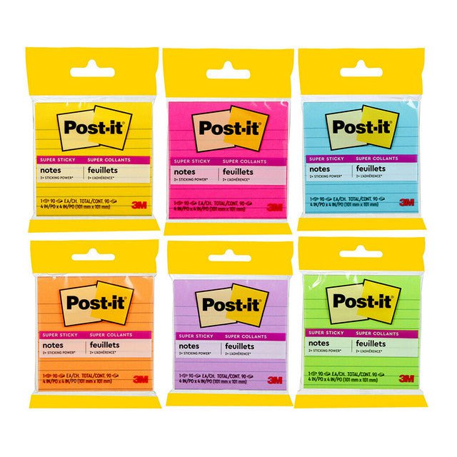 3M Sticky Post It Notes 4x4 Inches Lined (4490 SSMX) - Perfect for Office, School & Home Organization
