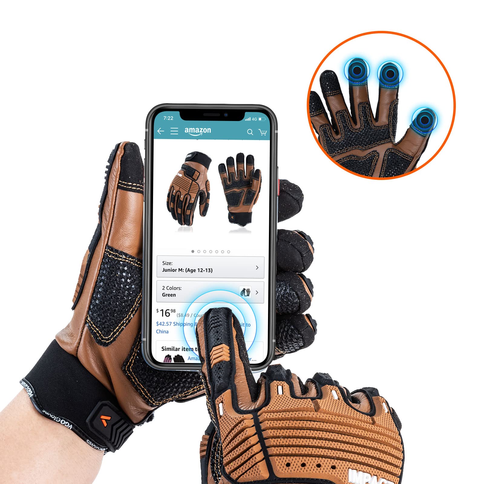 Vgo Heavy Duty Leather Work Gloves for Mechanics - Waterproof, Impact & Vibration Resistant Safety Gloves (CA7722WR) - Ideal for Automotive Repair, Construction & Outdoor Work