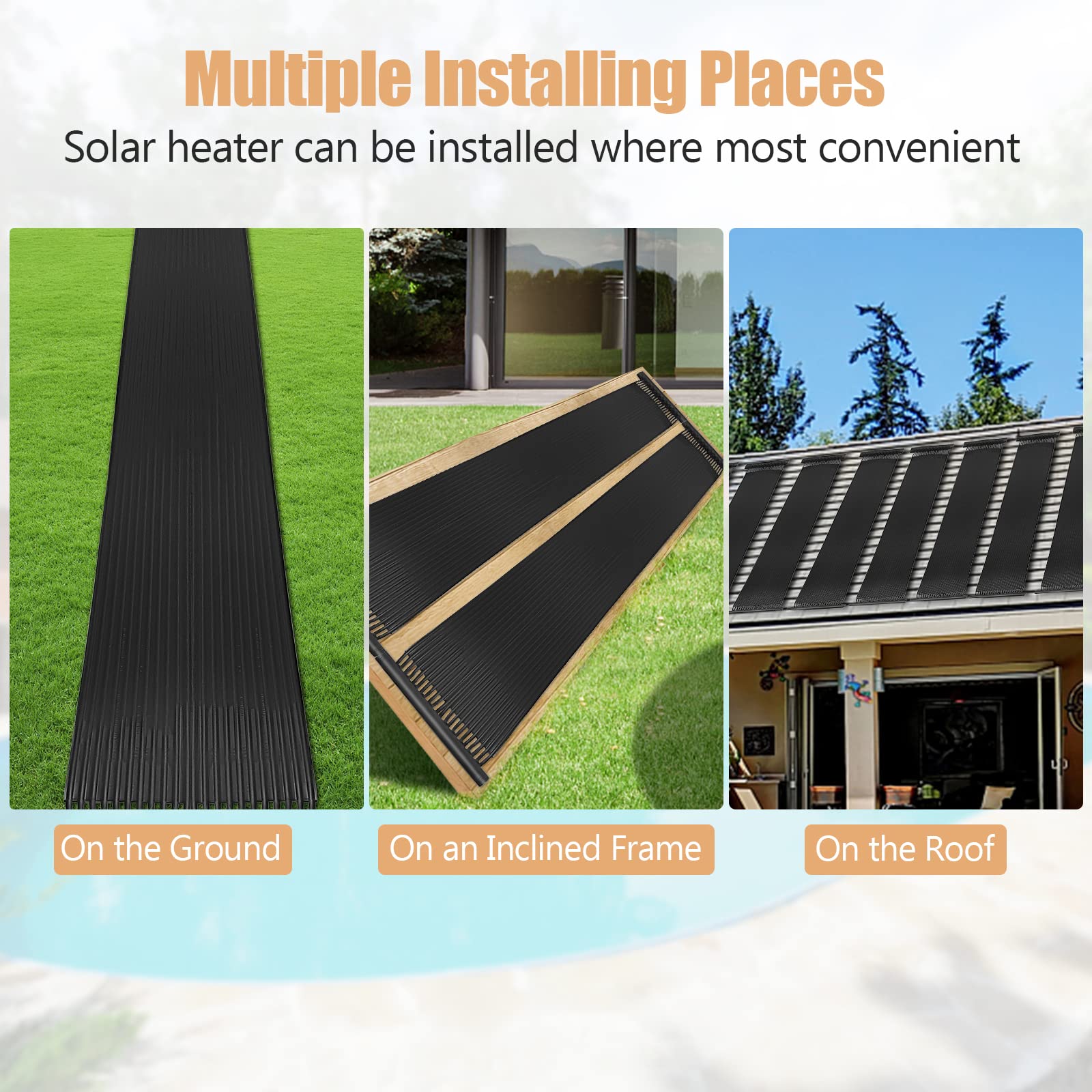 Goplus 2.5FT x 16.5FT Solar Pool Heater for Above Ground & Inground Pools - Weatherproof Swimming Pool Solar Panel Heating System - Perfect for Extending Swimming Season & Energy-Efficient Pool Warming (2.5FT x 16.5FT)