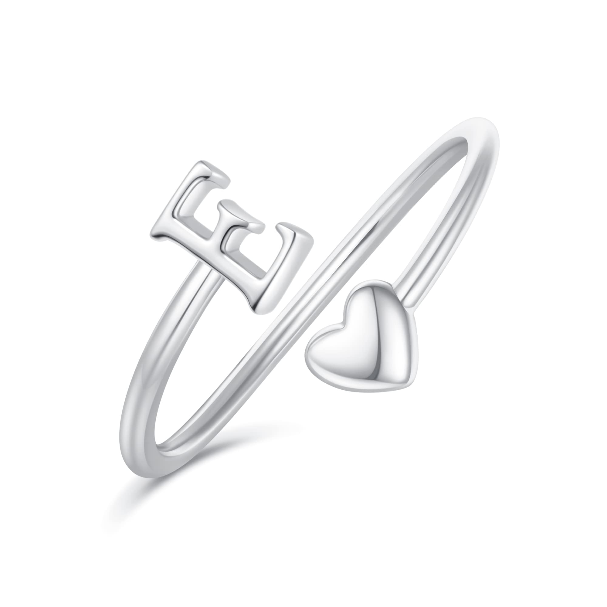 Heart Initial Rings for Women & Teen Girls - Adjustable Stackable Letter Rings - Perfect for Gifts, Valentine's Day & Everyday Wear