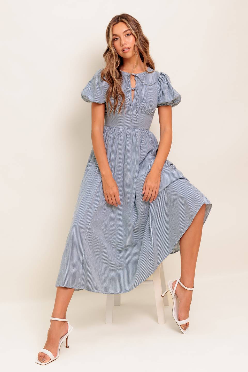 Cherie Blue Midi Dress - Elegant Casual & Party Wear for Women | Perfect for Office, Date Night & Special Occasions