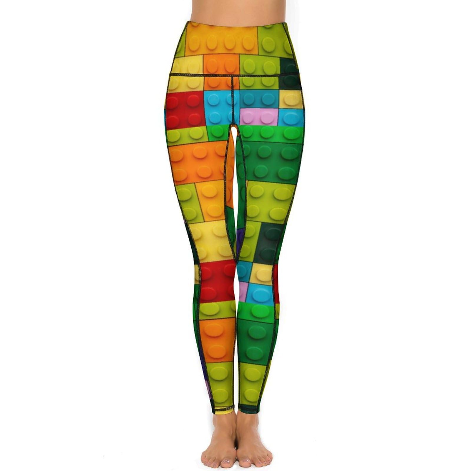 Vibrant Colorful Building Blocks Leggings for Women - High Waisted Soft Yoga Pants with Pockets | Perfect for Workouts, Gym, Running & Casual Wear