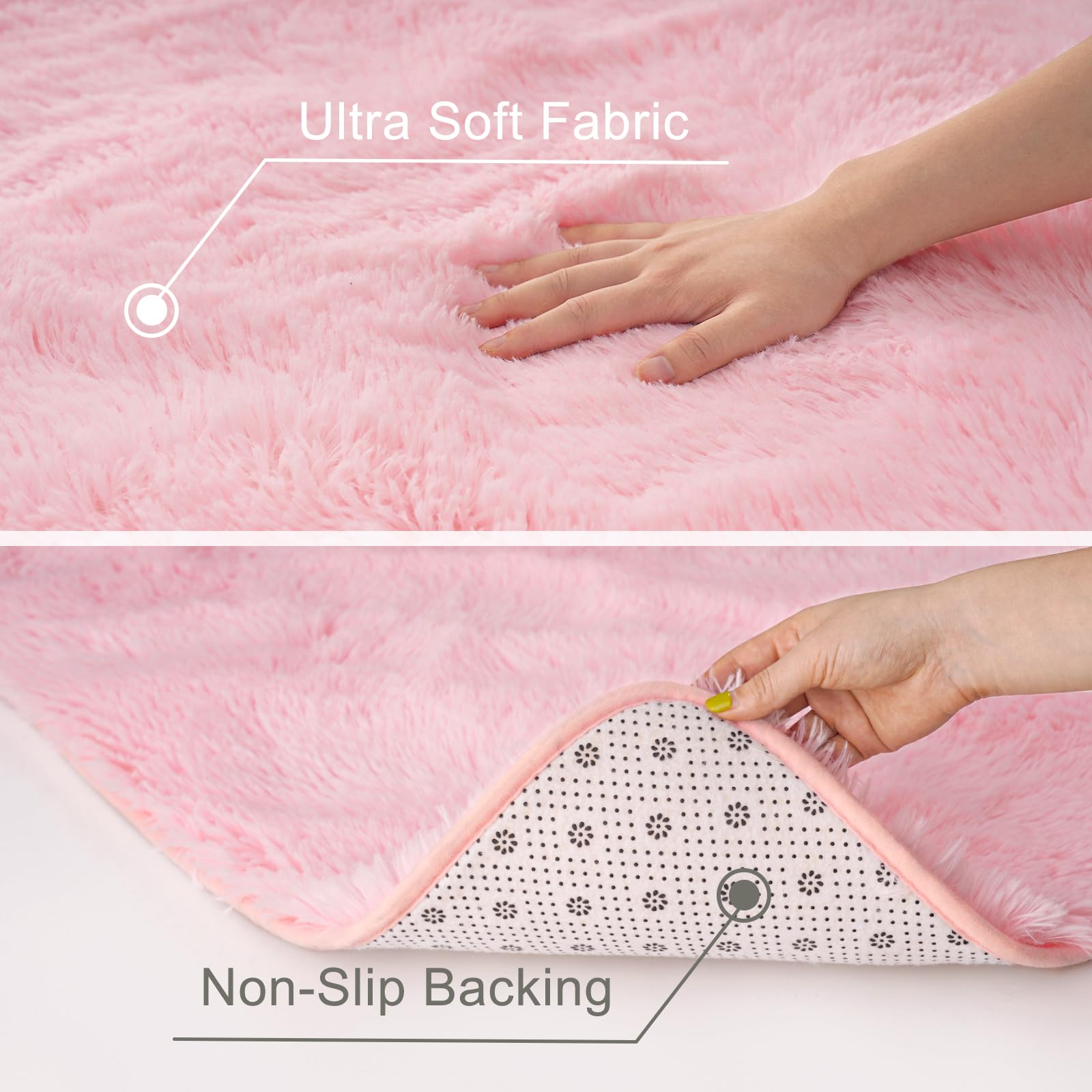 Ultra Soft Pink Shag Rug 5x8 Feet - Fluffy Furry Area Rug for Bedroom, Living Room, Nursery & Kids Room Decor - Non-Slip Modern Indoor Floor Carpet - Perfect for Cozy Home Decor, Girls' Bedroom & Playroom