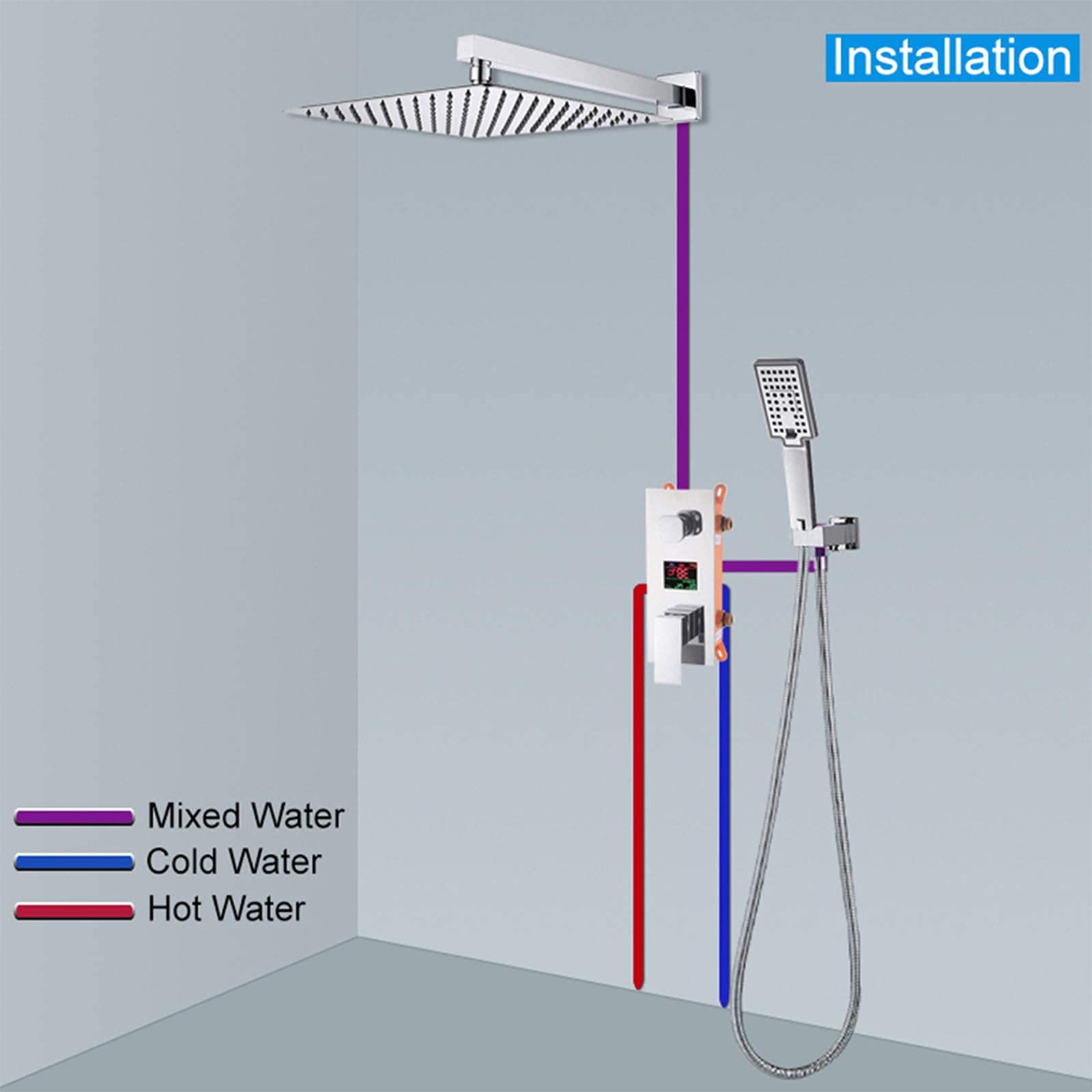 CHLDDHC Chrome Digital Display Rain Shower System - 3 Mode Wall Mounted Shower Faucet Set with Mixer Tap | Perfect for Modern Bathroom & Spa Experience