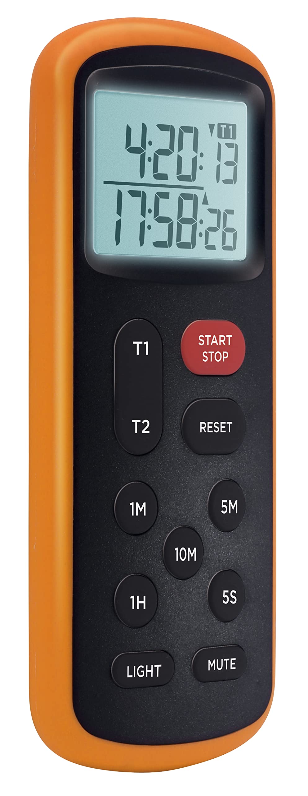 Lavatools KT8 Digital Kitchen Timer with Backlight, Loud Alarm & Mute Function - Dual Timer & Stopwatch for Cooking, Baking, BBQ, Classroom, Labs - Magnetic Back & Hang Hole with Lanyard Included