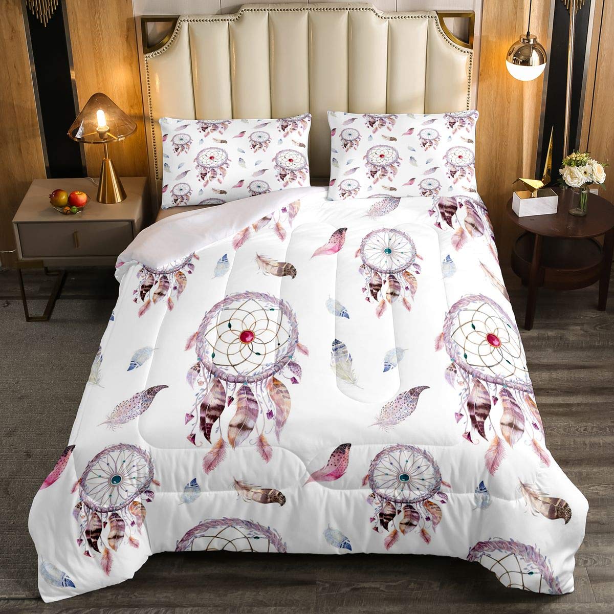 Boho Dreamcatcher Comforter Set - Feather Print Bedding for Kids & Adults, Twin Size Duvet Cover with Dream Catcher Design, Perfect for Bohemian Bedroom Decor & Cozy Sleep