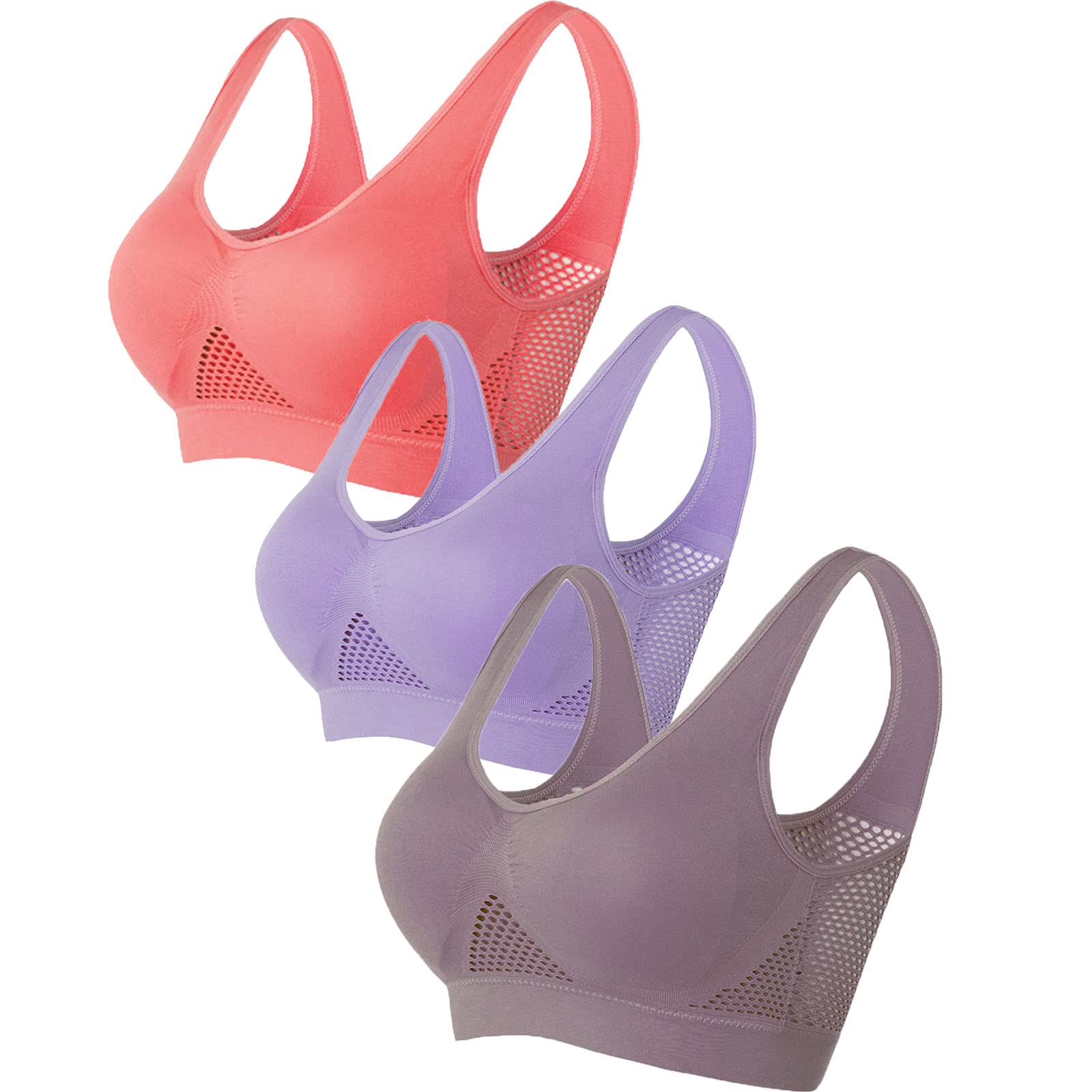2/3 Pack Breathable Cool Lift Up Air Bra - Wireless Sports Bra for Yoga, Running & Workout - Comfortable & Supportive for Active Women
