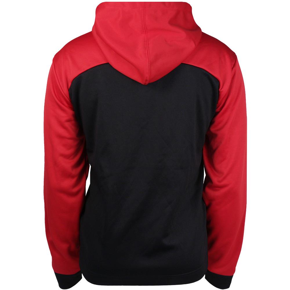 Men's Full Zip Hooded Jacket - Red & Black Colorblock Windbreaker for Outdoor Activities, Running & Casual Wear