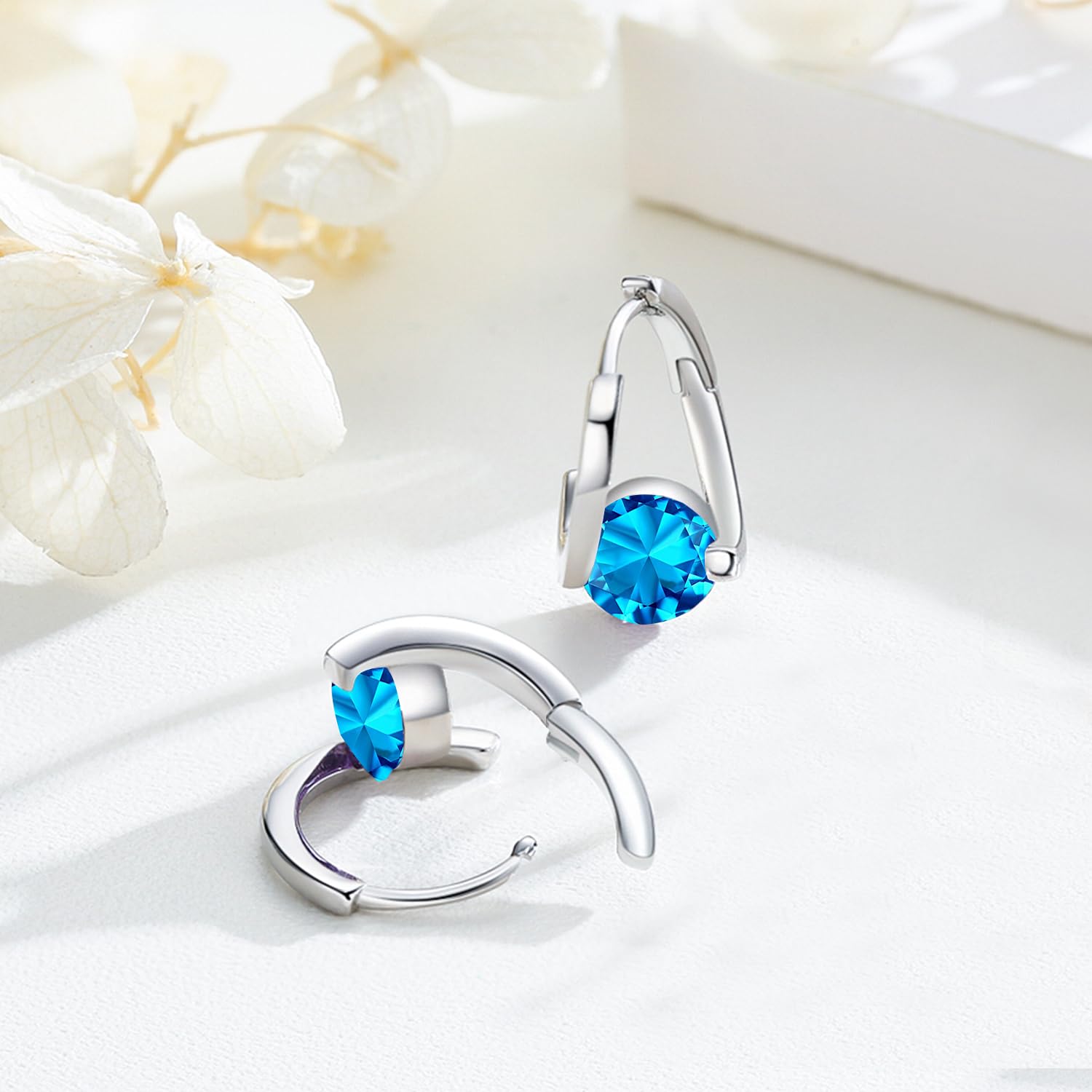 Birthstone Hoop Earrings for Women & Girls - 925 Sterling Silver Hypoallergenic Jewelry - Perfect Gift for Sensitive Ears | Ideal for Birthdays, Anniversaries & Everyday Wear