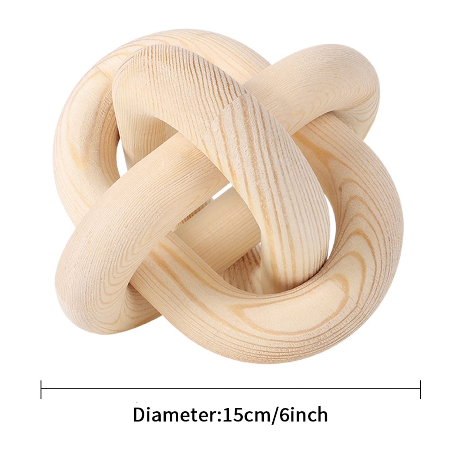 Hand Carved Wood Chain Link Decor - 3-Link Wood Knot Decorative Object, Boho Wood Bead Garland for Modern Farmhouse & Country Living Room, Bedroom, Entryway Shelf - Perfect for Coffee Table, Wall Hanging, and Wedding Decor
