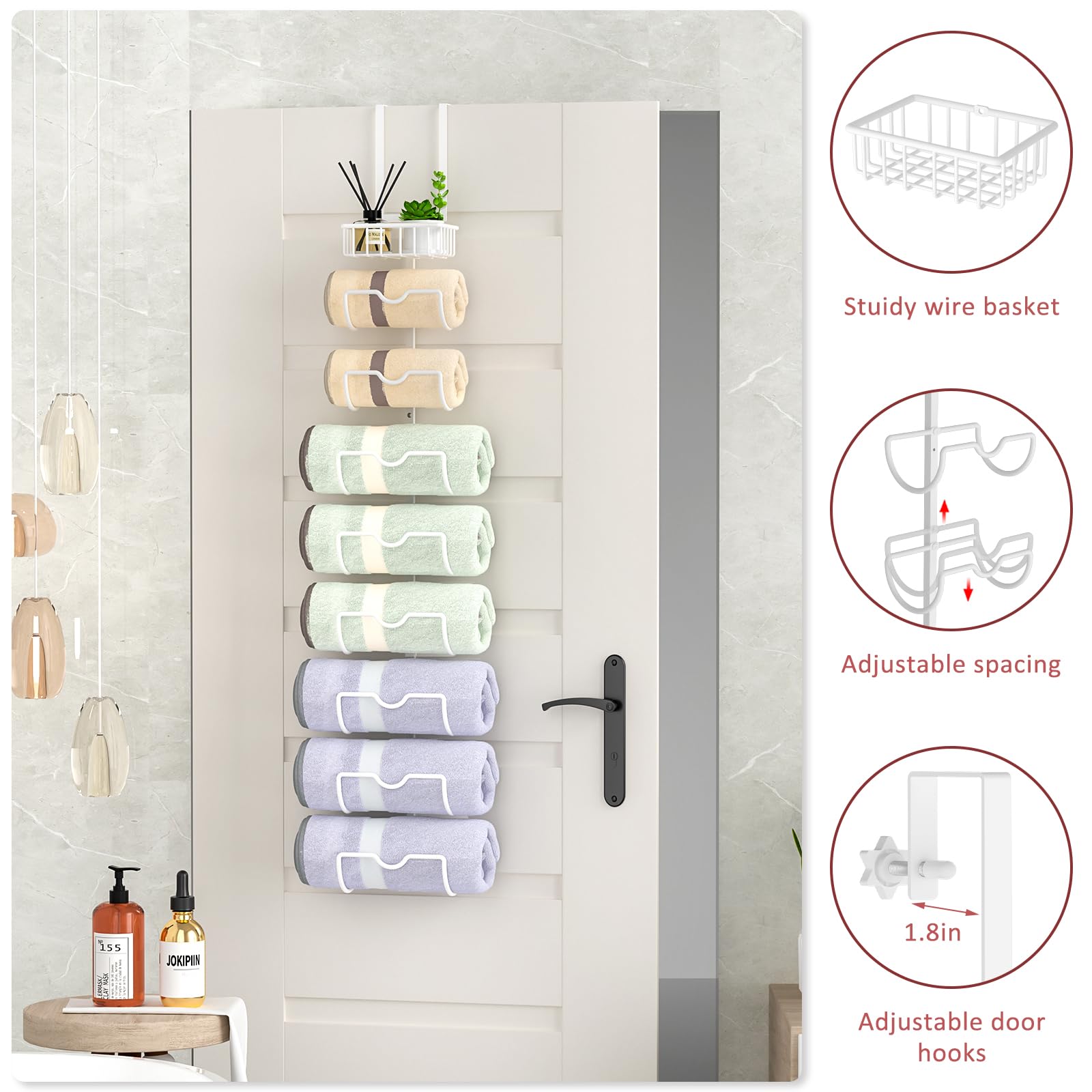 X-cosrack 9-Tier Adjustable Over The Door Towel Rack - Space Saving Bathroom & Closet Organizer for Towels, Robes & Accessories - Perfect for Small Bathrooms, Walk-in Closets & Laundry Rooms (White)