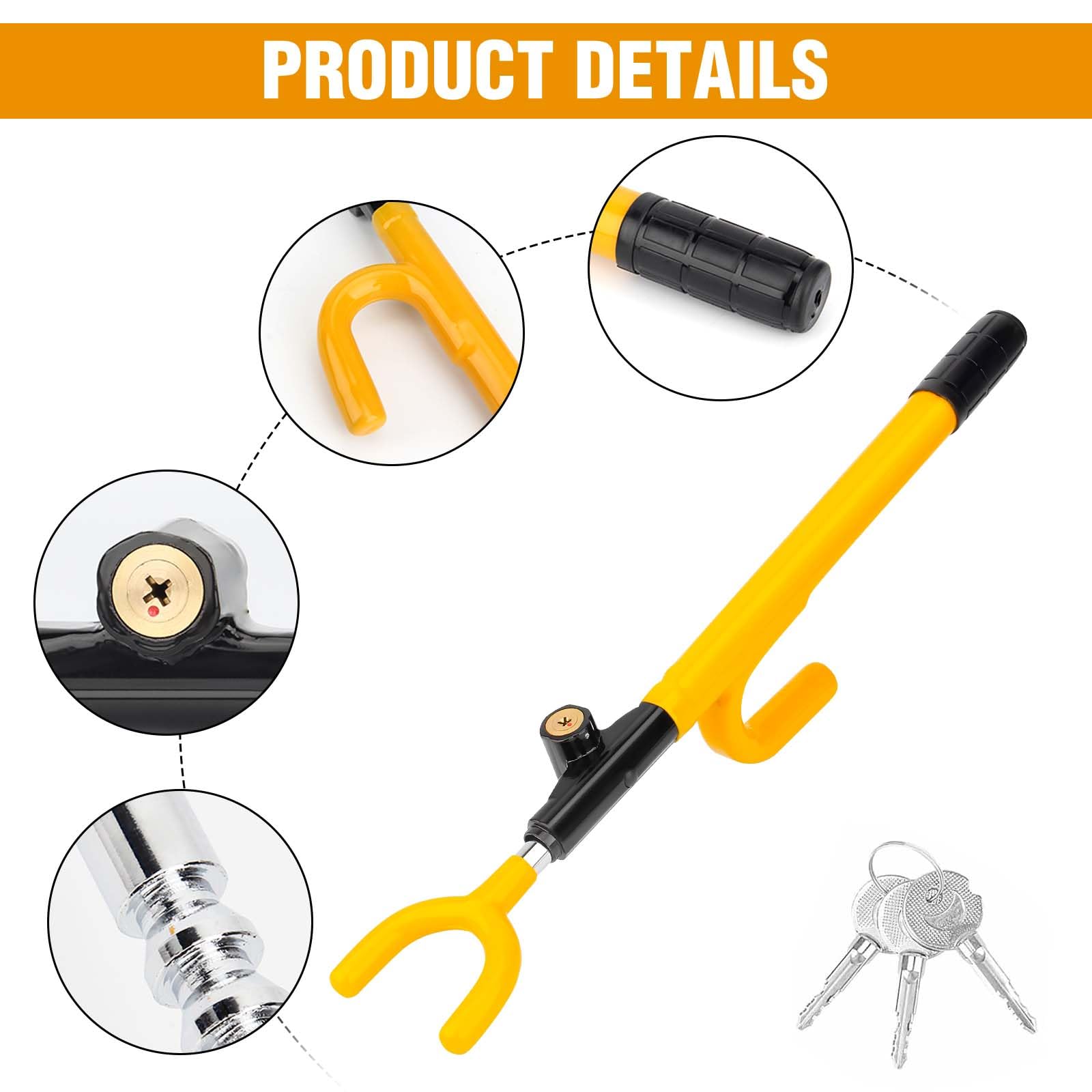 Mirunny Adjustable Steering Wheel Lock Anti-Theft Device for Cars, Trucks, Vans & SUVs - Heavy Duty Vehicle Security Protection for Parking & Travel Safety