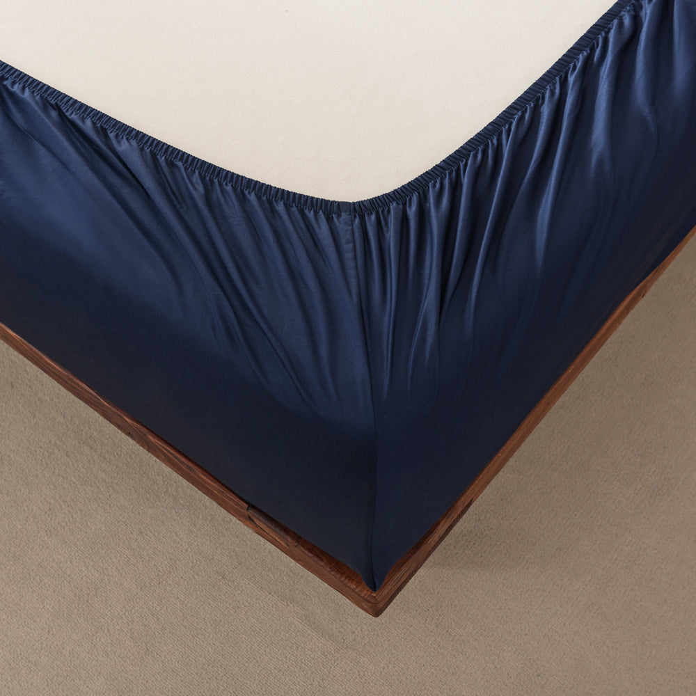 Premium 400 Thread Count Casey Cotton Fitted Sheet - Navy Blue King Single Bed (50cm) | Soft, Breathable & Wrinkle-Resistant | Perfect for Guest Rooms, Dorms & Small Spaces
