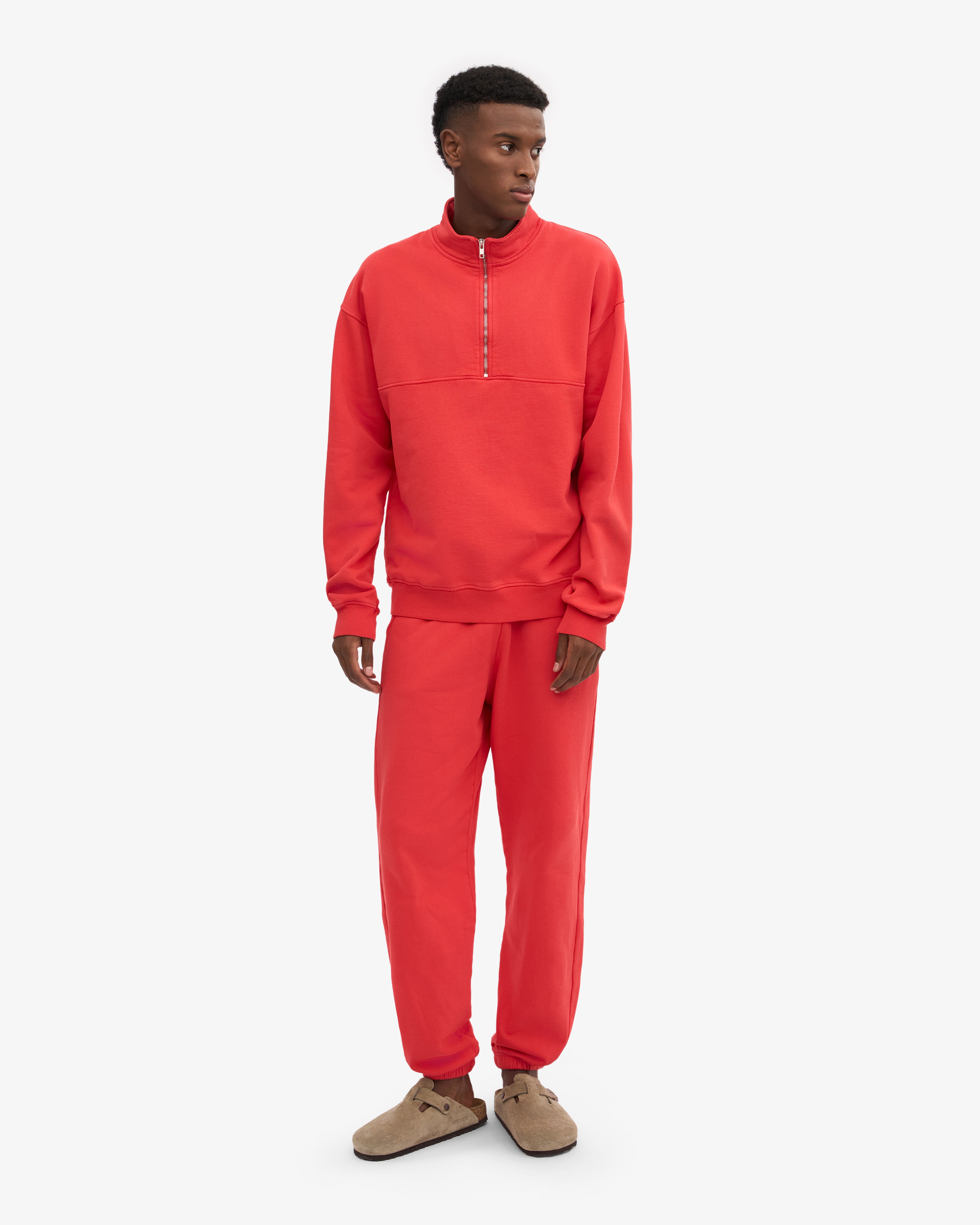 Organic Quarter Zip Sweatshirt for Men & Women - Soft Red Tangerine Pullover for Casual Wear & Outdoor Activities