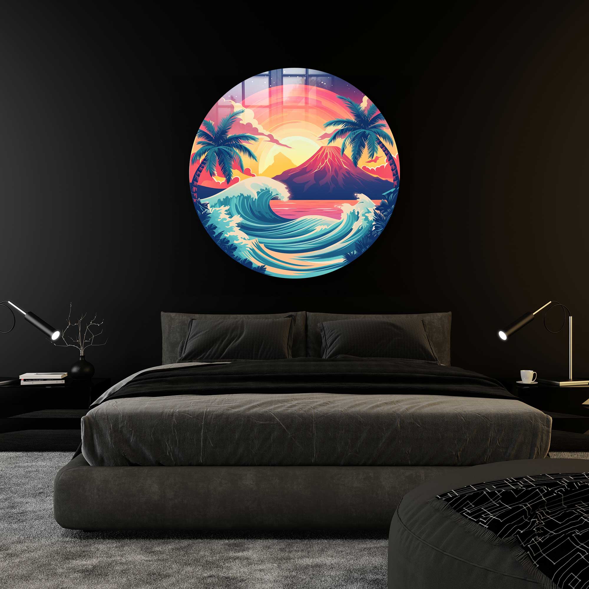 Stunning Sunset Rounded Glass Wall Art - Handmade Modern Home Decor for Living Room, Bedroom & Office - Perfect for Gifts & Interior Design