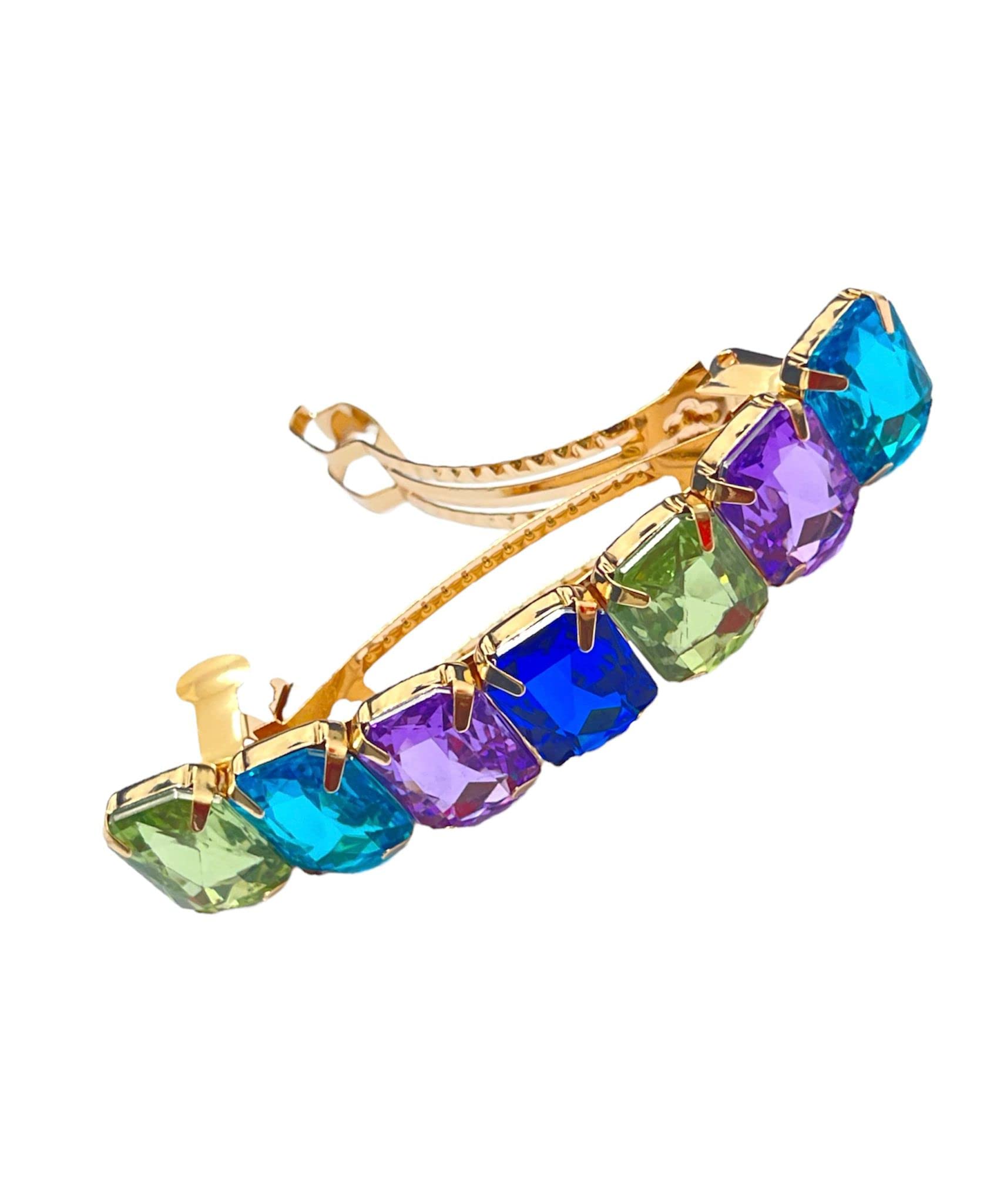 Large Multicolor Stone Rectangular Barrette Hair Clips - Smooth Elegant Gold Hair Pins for Women & Girls - Hair Slides & Accessories (8.5 Inch) - Perfect for Weddings, Parties & Everyday Styling
