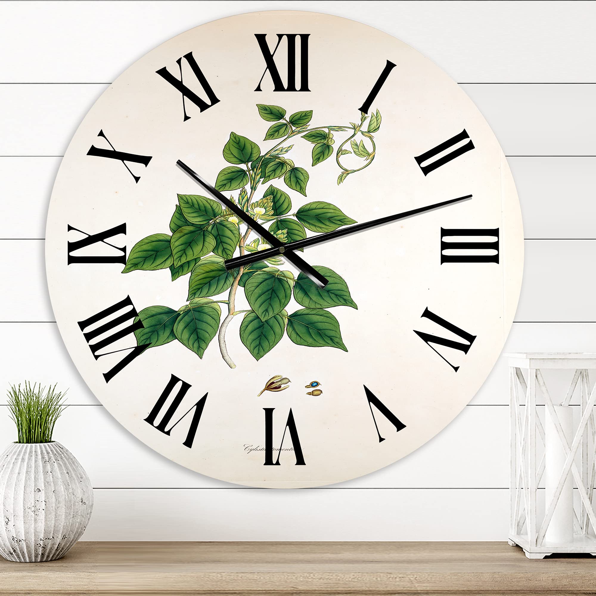 Vintage London Plants VIII Farmhouse Wall Clock - Large Floral & Botanical Wall Decor for Living Room, Kitchen, Bedroom & Office | Rustic Home Décor