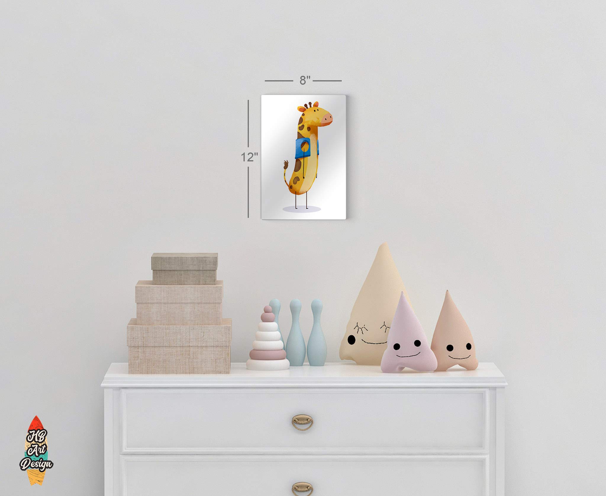 Handmade Giraffe Metal Wall Art for Nursery - 36x24 Inch White Background Animal Painting - Ready to Hang Baby Room Decor for Girls & Boys | Perfect for Kids Bedroom, Playroom & Gender-Neutral Nursery Decor